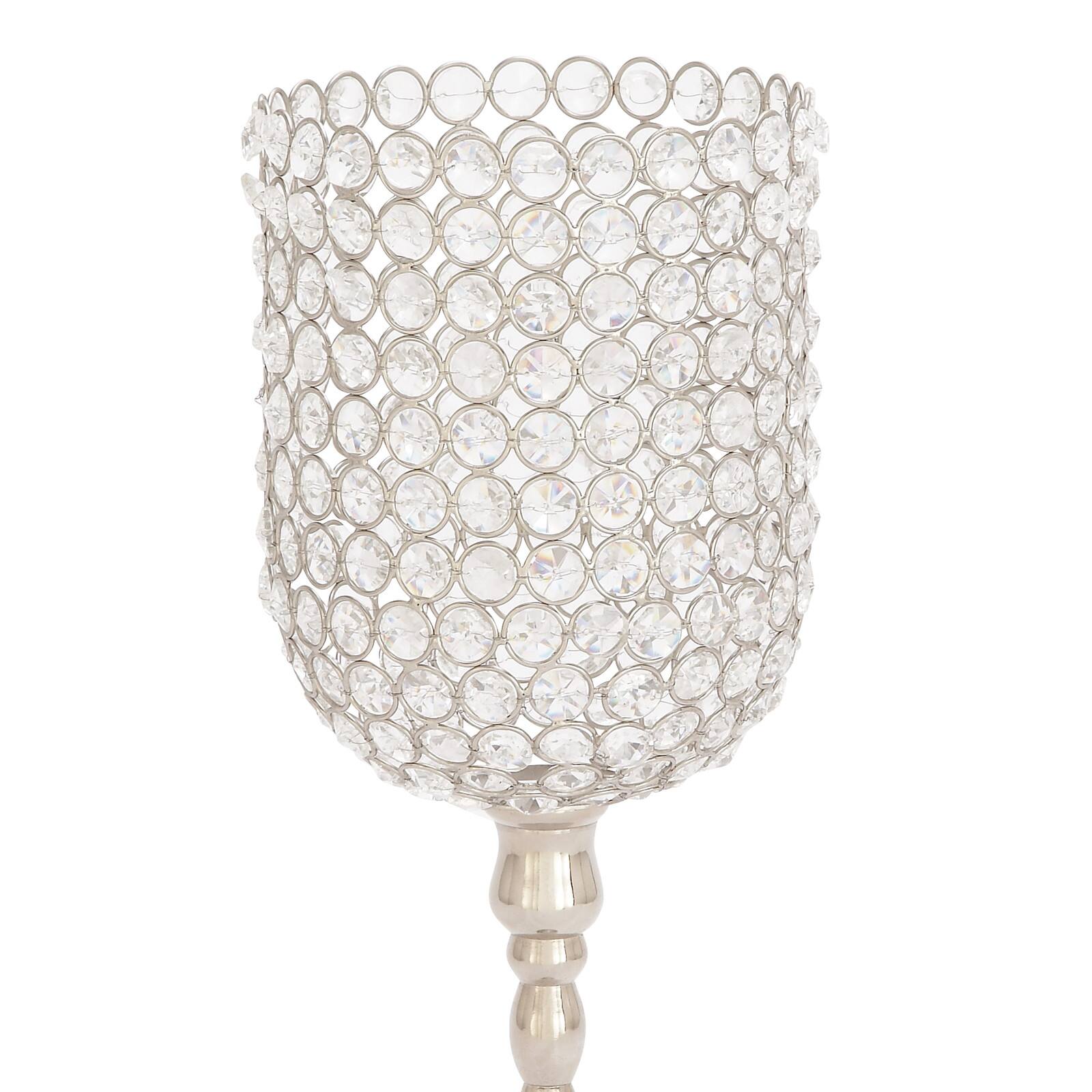 Clear Aluminum and Crystal Glam Candle Holder, 19&#x22; x 6&#x22; x 6&#x22;