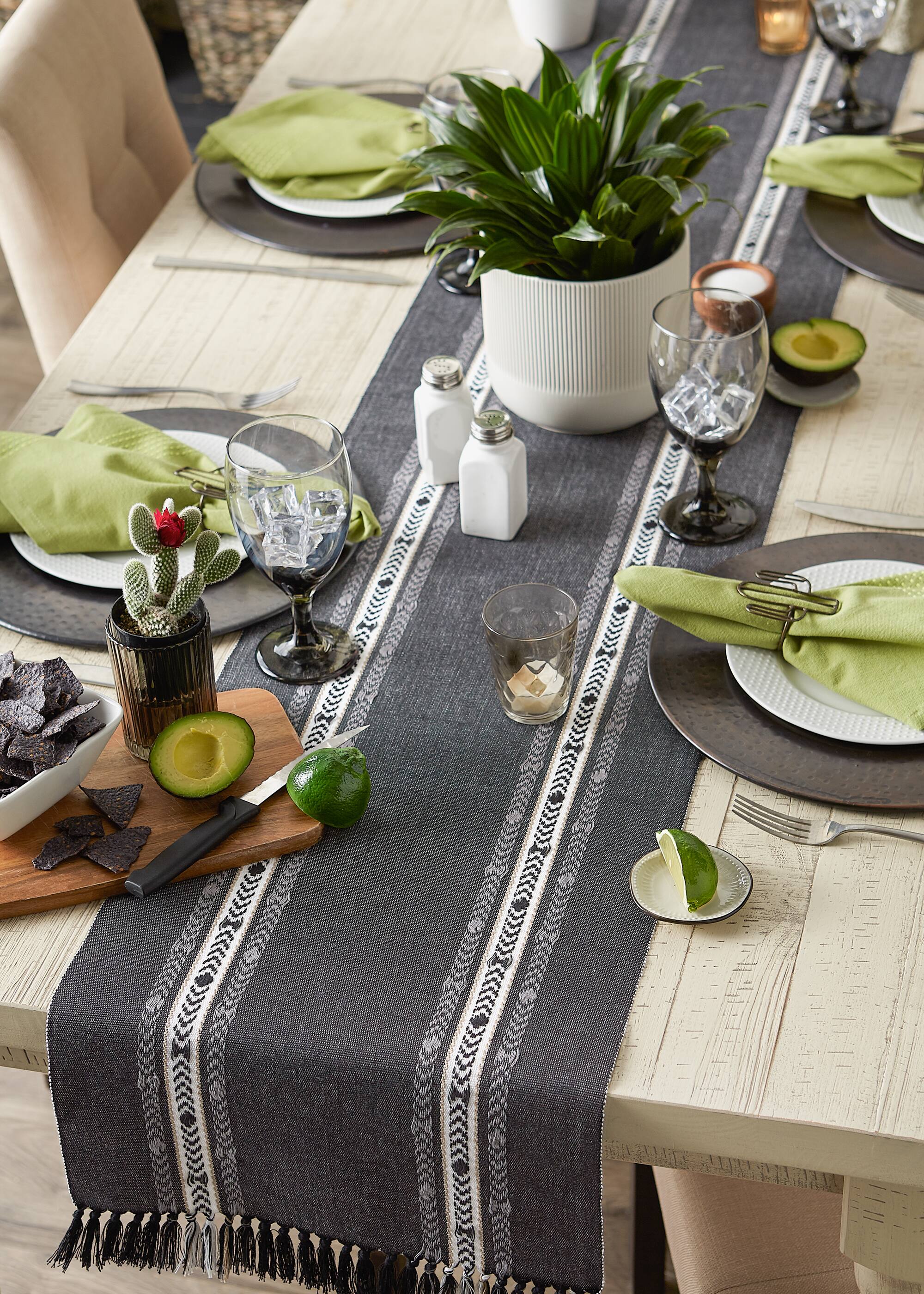 DII® 108" Dobby Striped Fringe Ribbed Table Runner