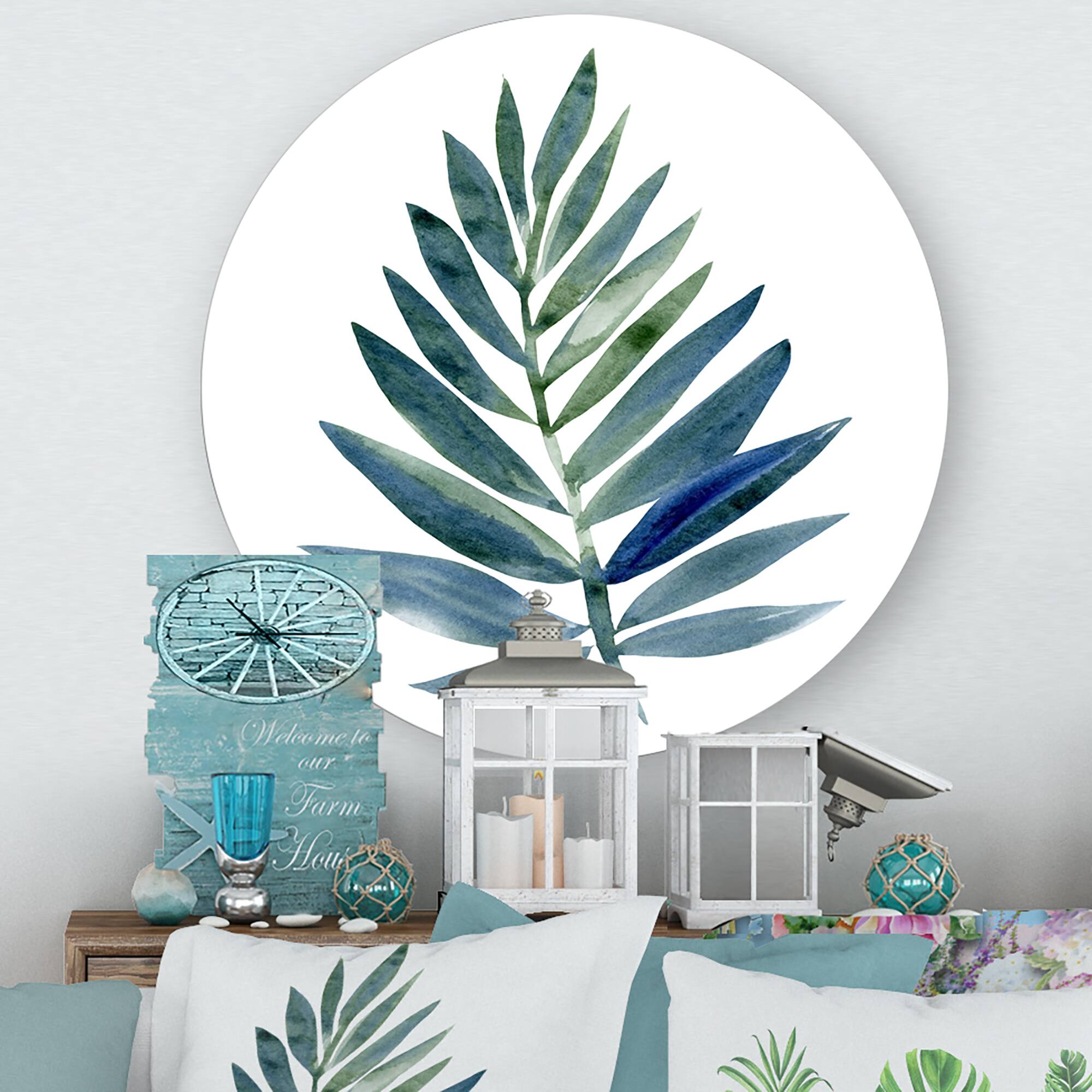 Designart - Tropical Green Leaf - Farmhouse Metal Circle Wall Art