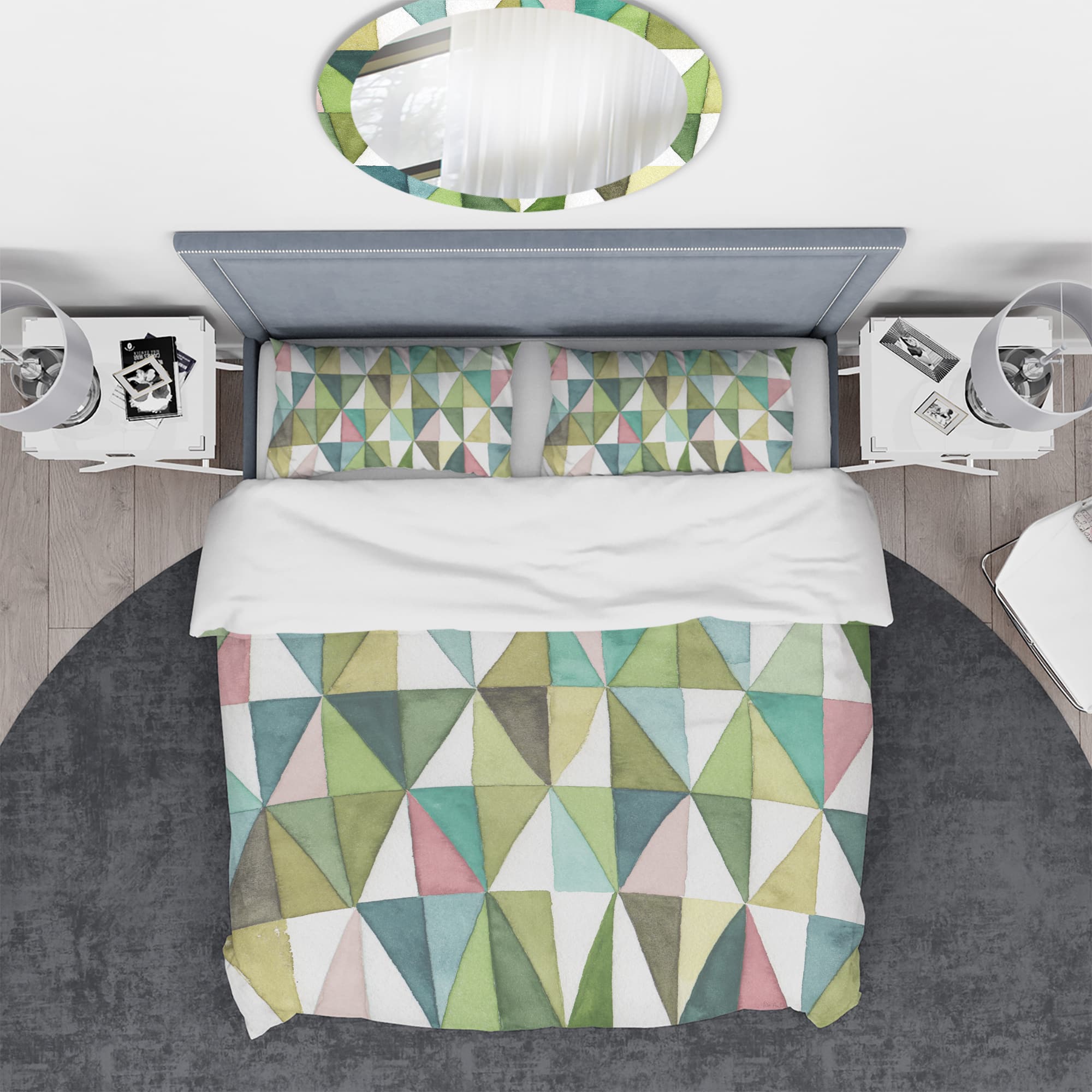 Designart &#x27;Mixed Green Geometric Pattern II&#x27; Geometric Bedding Set - Duvet Cover &#x26; Shams