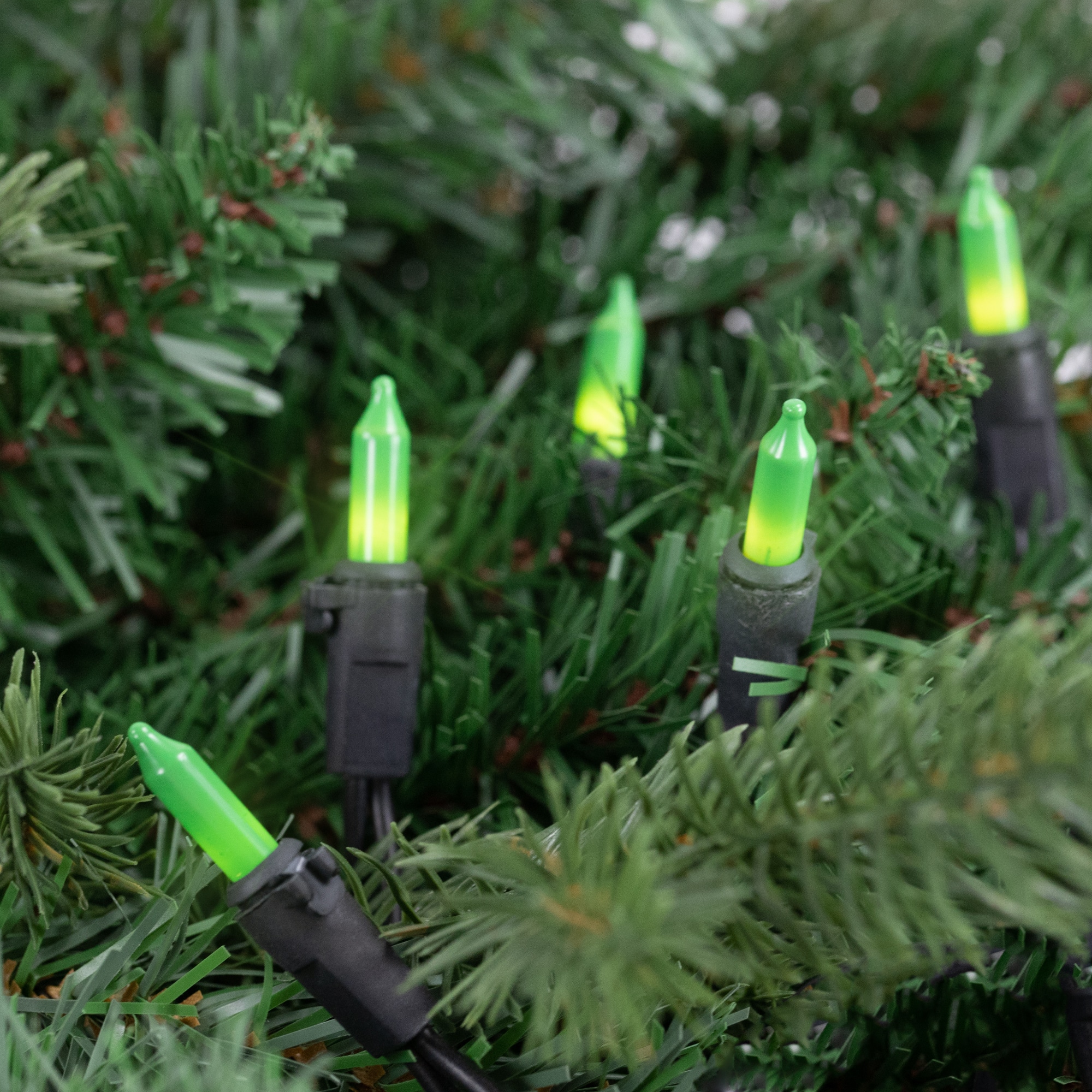 50ct. Opaque Green Mini Christmas String Lights with Black Wire