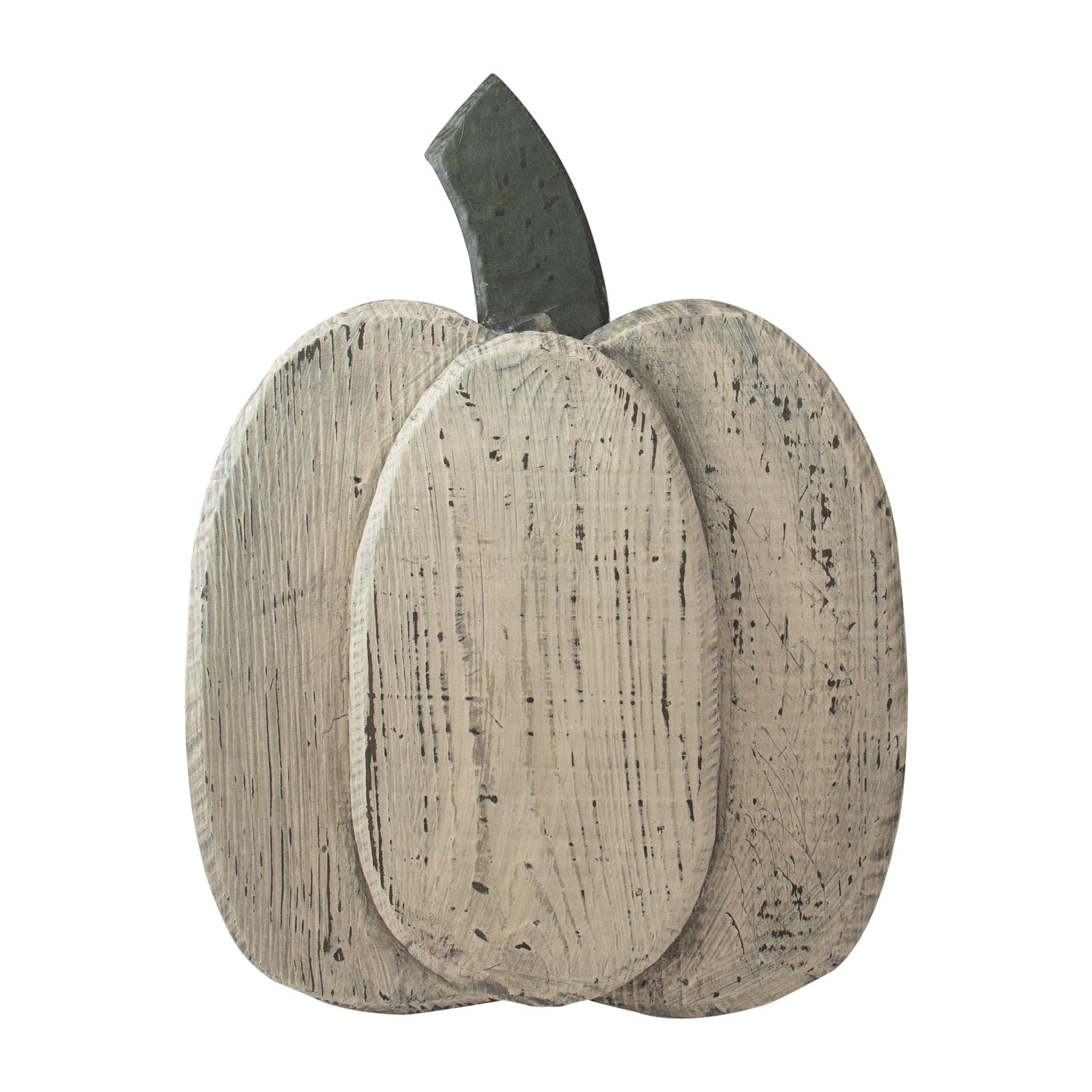 14.5&#x22; White Wooden Thanksgiving Pumpkin with Stem