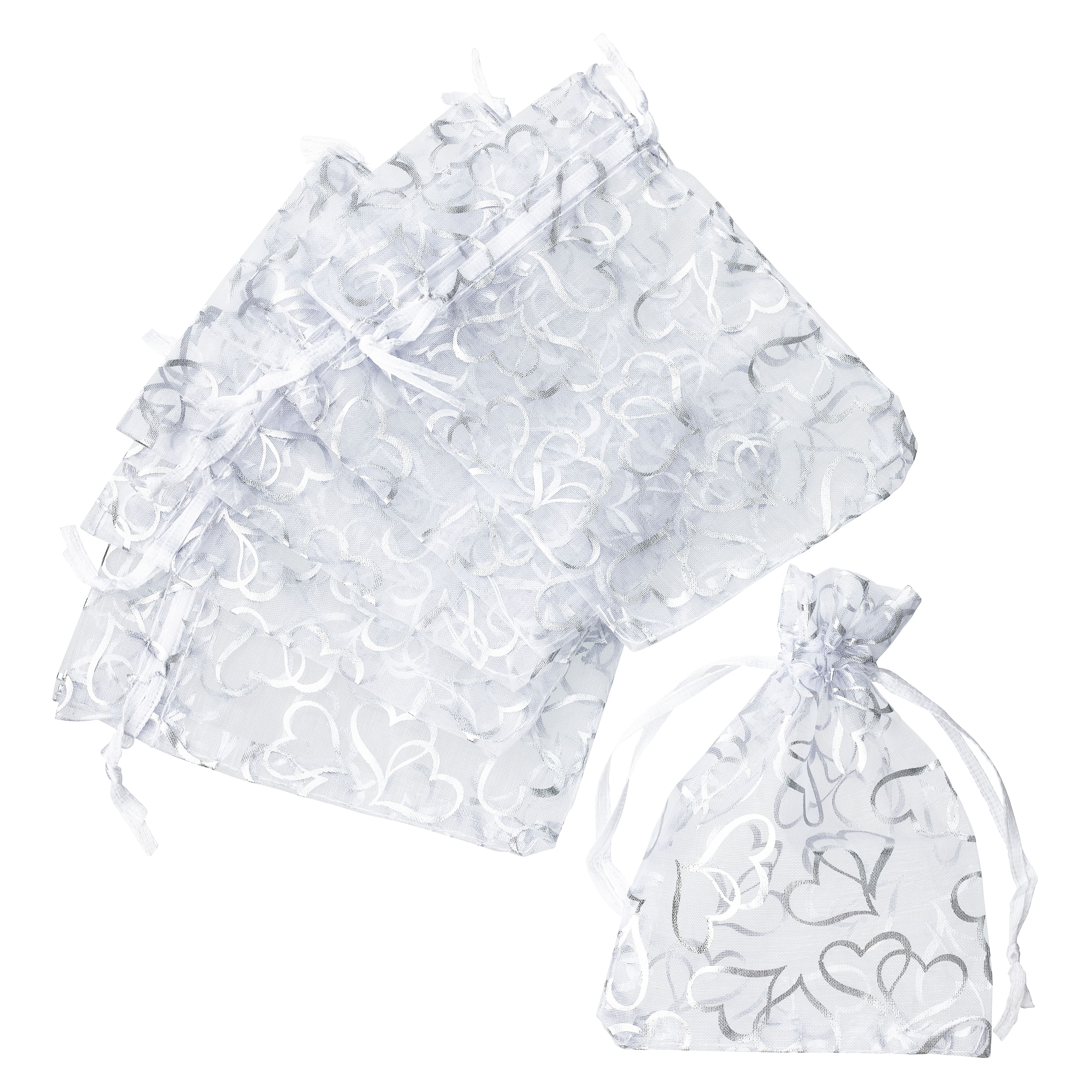 12 Packs: 12 ct. (144 total) Silver Double Heart Organza Favor Bags by Celebrate It&#x2122; Occasions&#x2122;