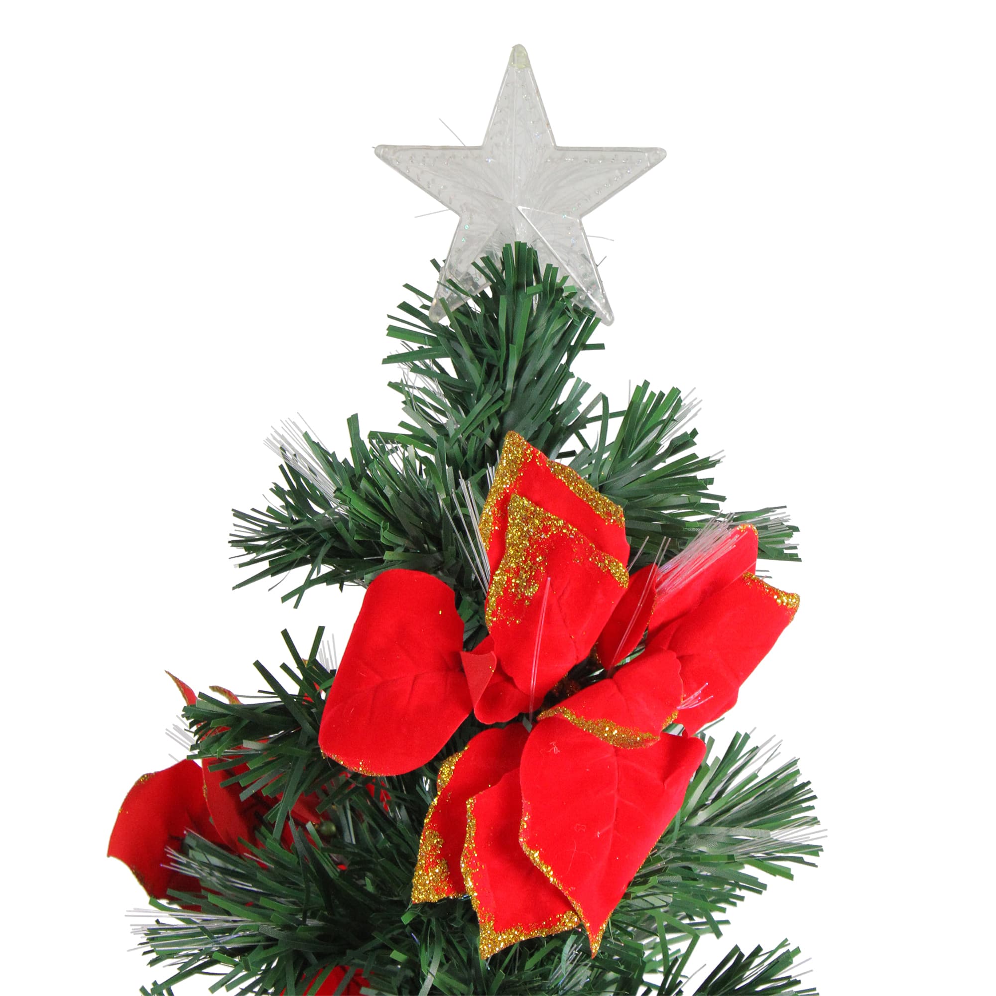 4ft. Fiber Optic Color Changing Artificial Christmas Tree with Red Poinsettias & Star