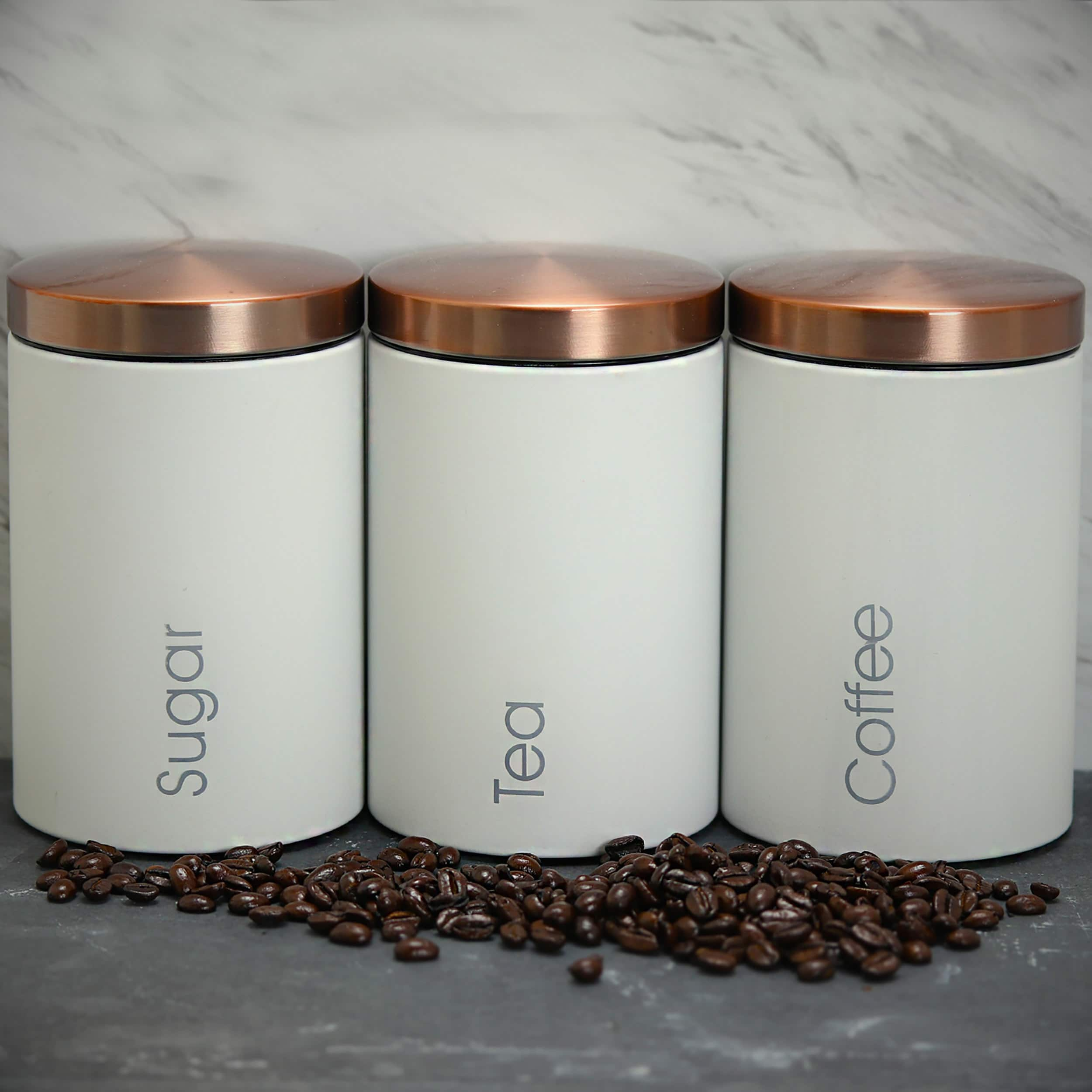 MegaChef Essential Kitchen Storage Matte White 3-Piece Sugar, Coffee &#x26; Tea Canister Set