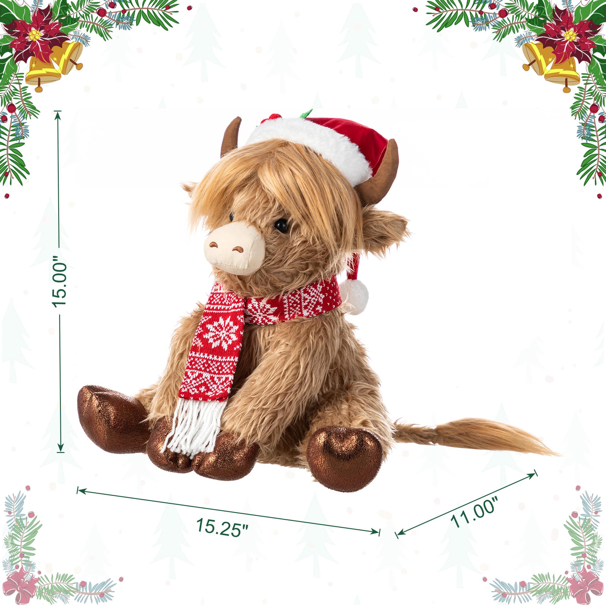 Glitzhome&#xAE; 15.25&#x22;L Christmas Fabric Highland Cow