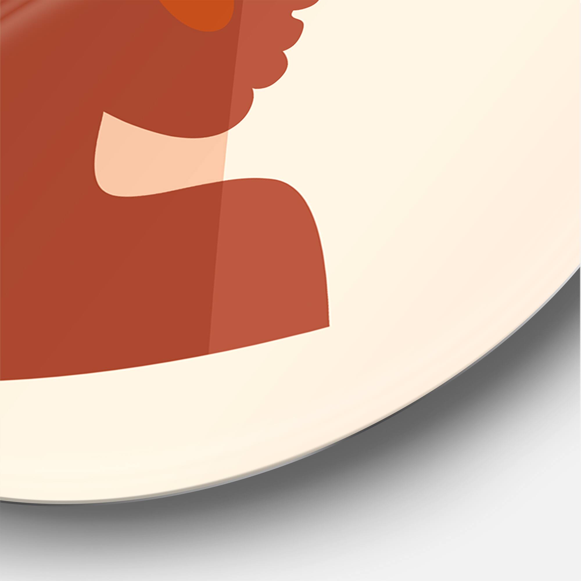 Designart - Abstract Tropical Palm Leaf & Pretty Girl Portrait - Modern Metal Circle Wall Art