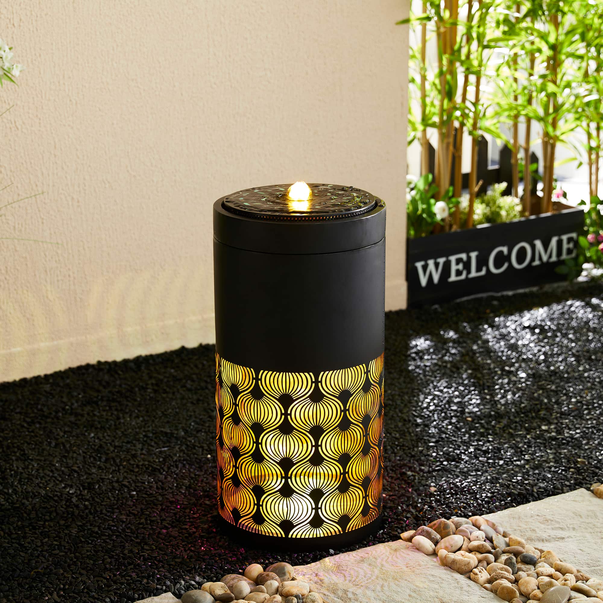 Glitzhome® 24" Metal LED Cutout Pattern Outdoor Fountain