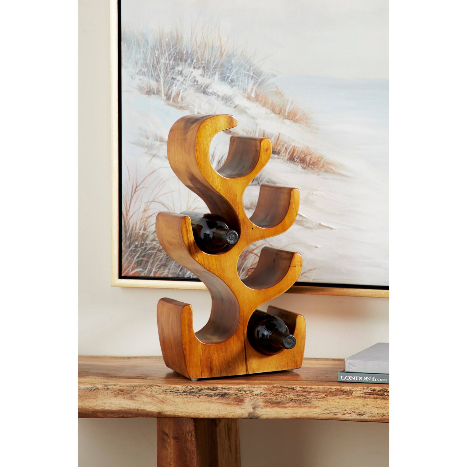 20&#x22; Brown Wood Rustic Wine Holder Rack