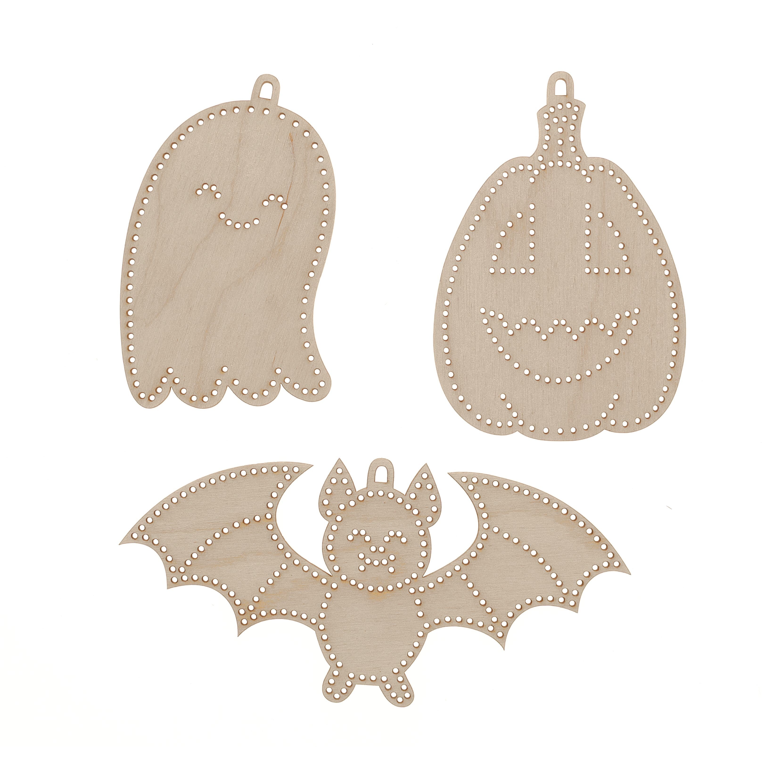 Leisure Arts&#xAE; Beginner Halloween Shapes 3 Piece Wood Stitchery Ornament Kit