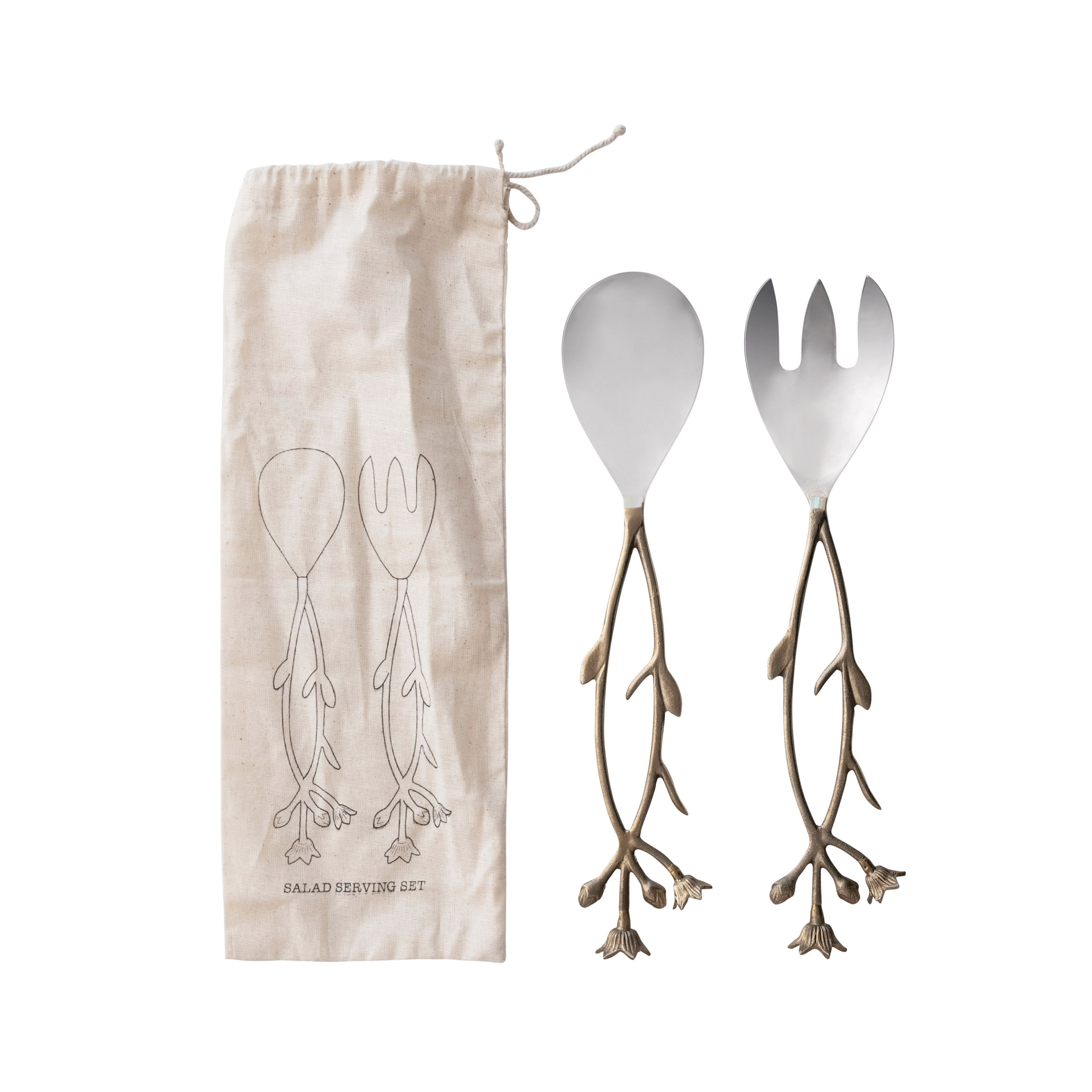 Hello Honey® 11.5" Stainless Steel & Brass Salad Servers Set