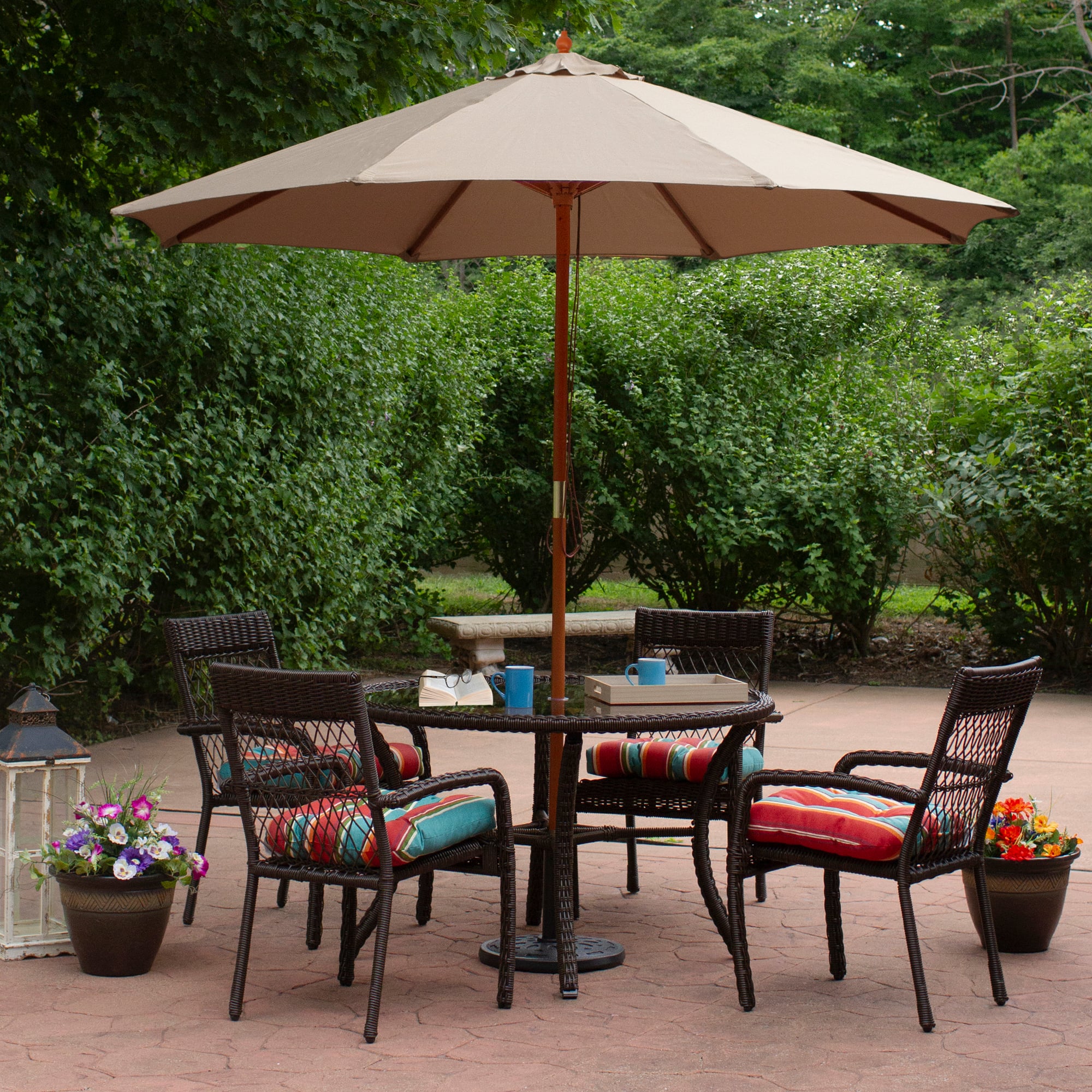 9ft. Outdoor Patio Market Umbrella with Wooden Pole