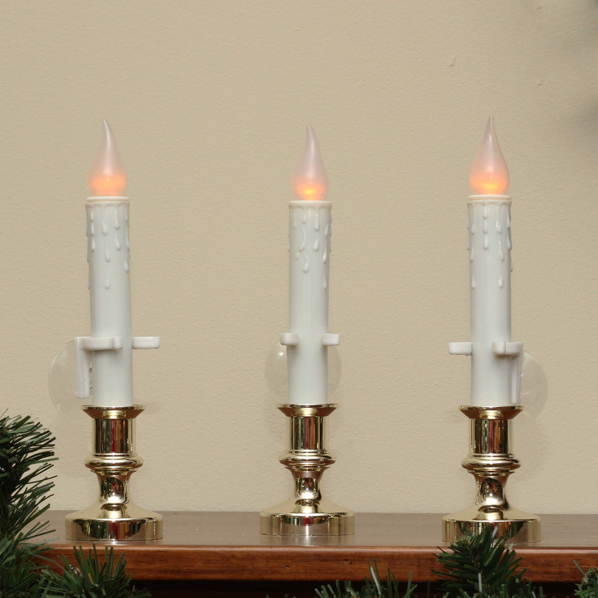 8.5" White LED Flickering Candle Lamps, 3ct.