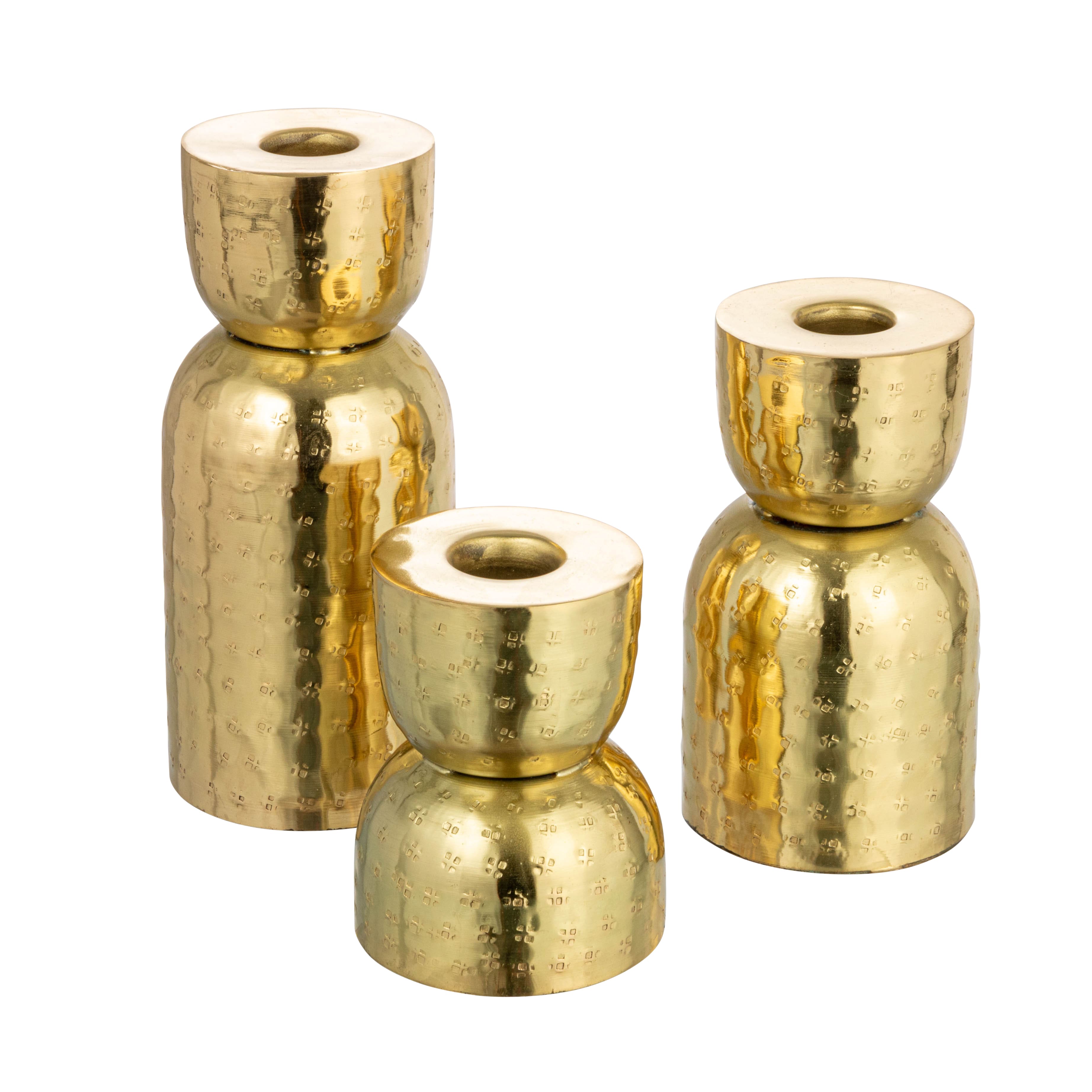 Hello Honey® Antique Gold Hammered Metal Taper Candle Holder Set