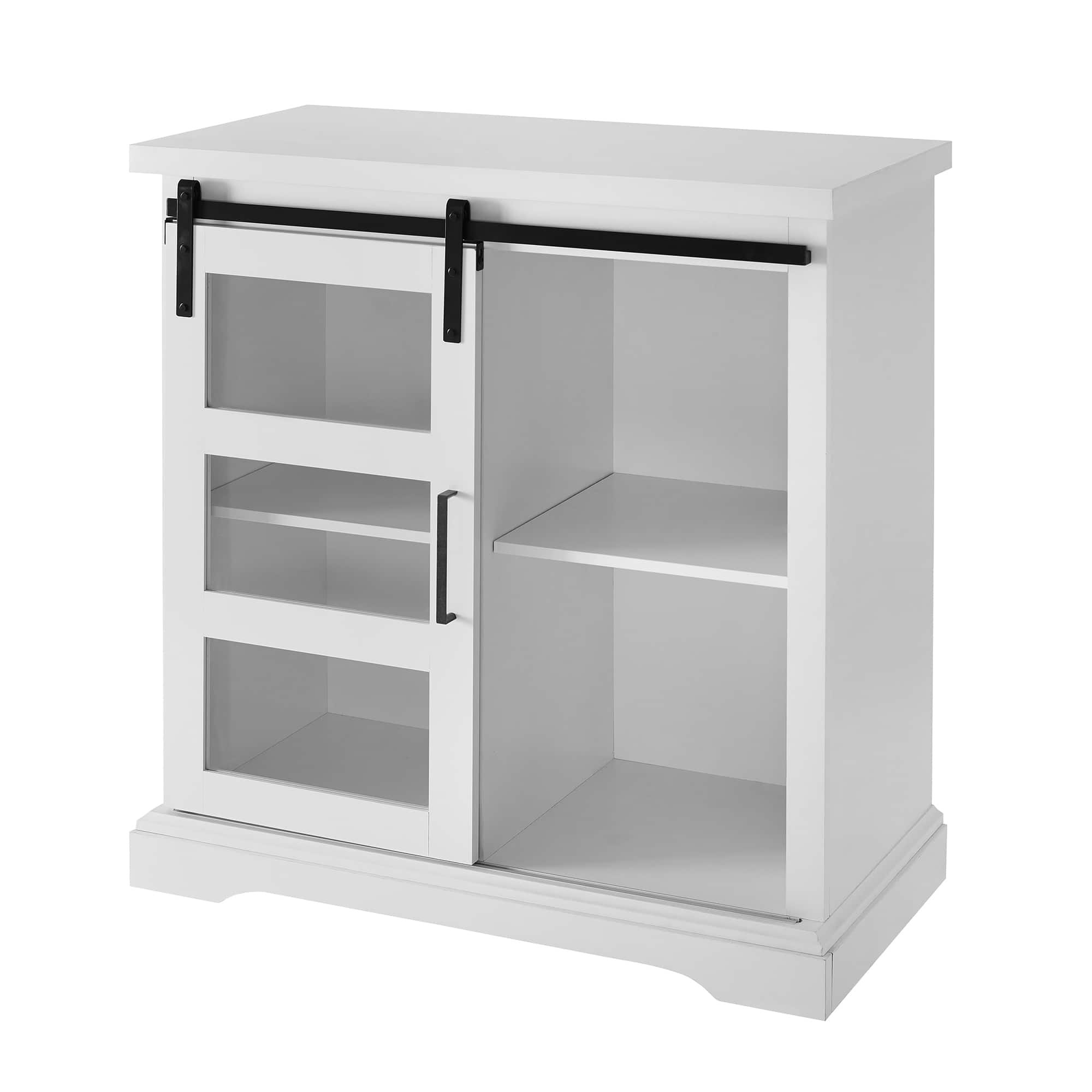 Walker Edison 32" Solid White Sliding Glass Door Modern Accent Cabinet