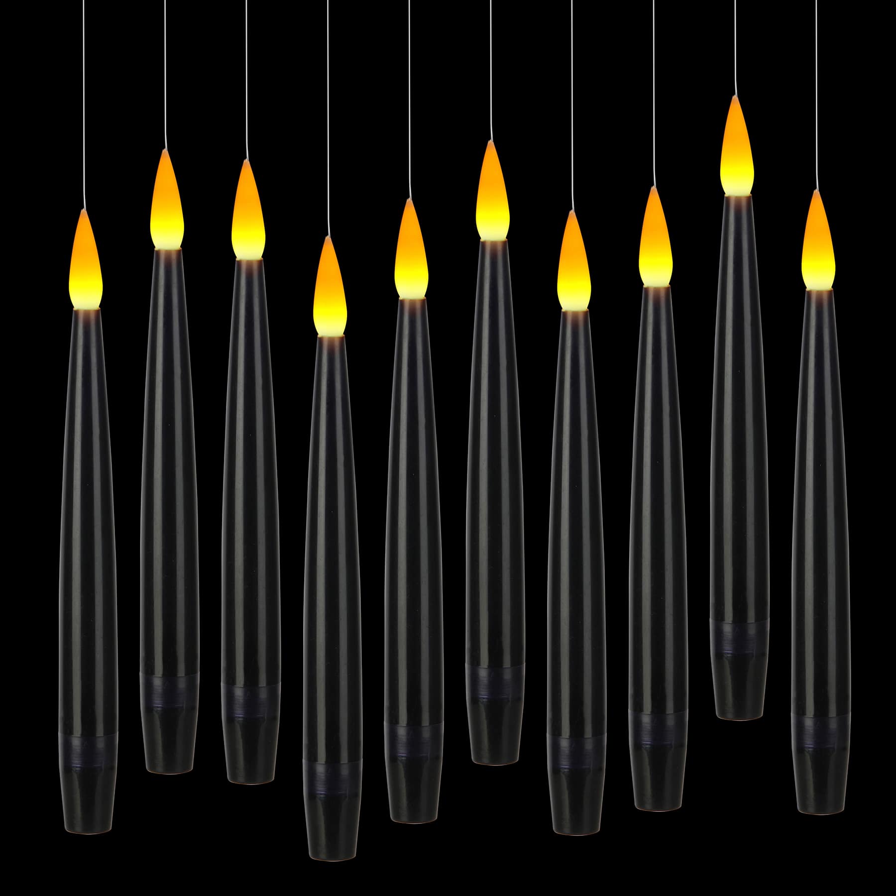 10ct. Warm White Flickering LED Hanging Black Candles with Remote by Ashland®
