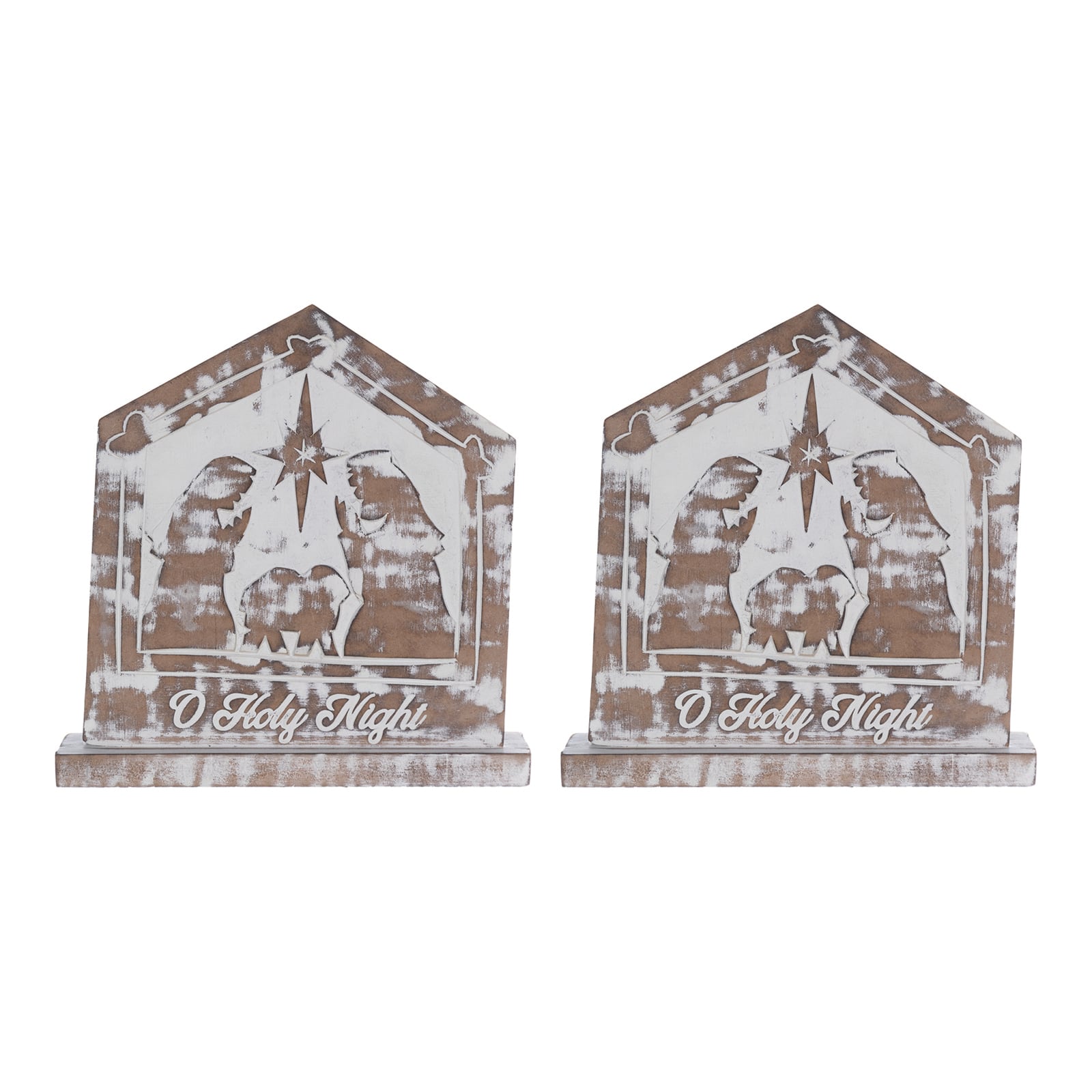 9.25&#x22; White Washed Nativity Sign Set