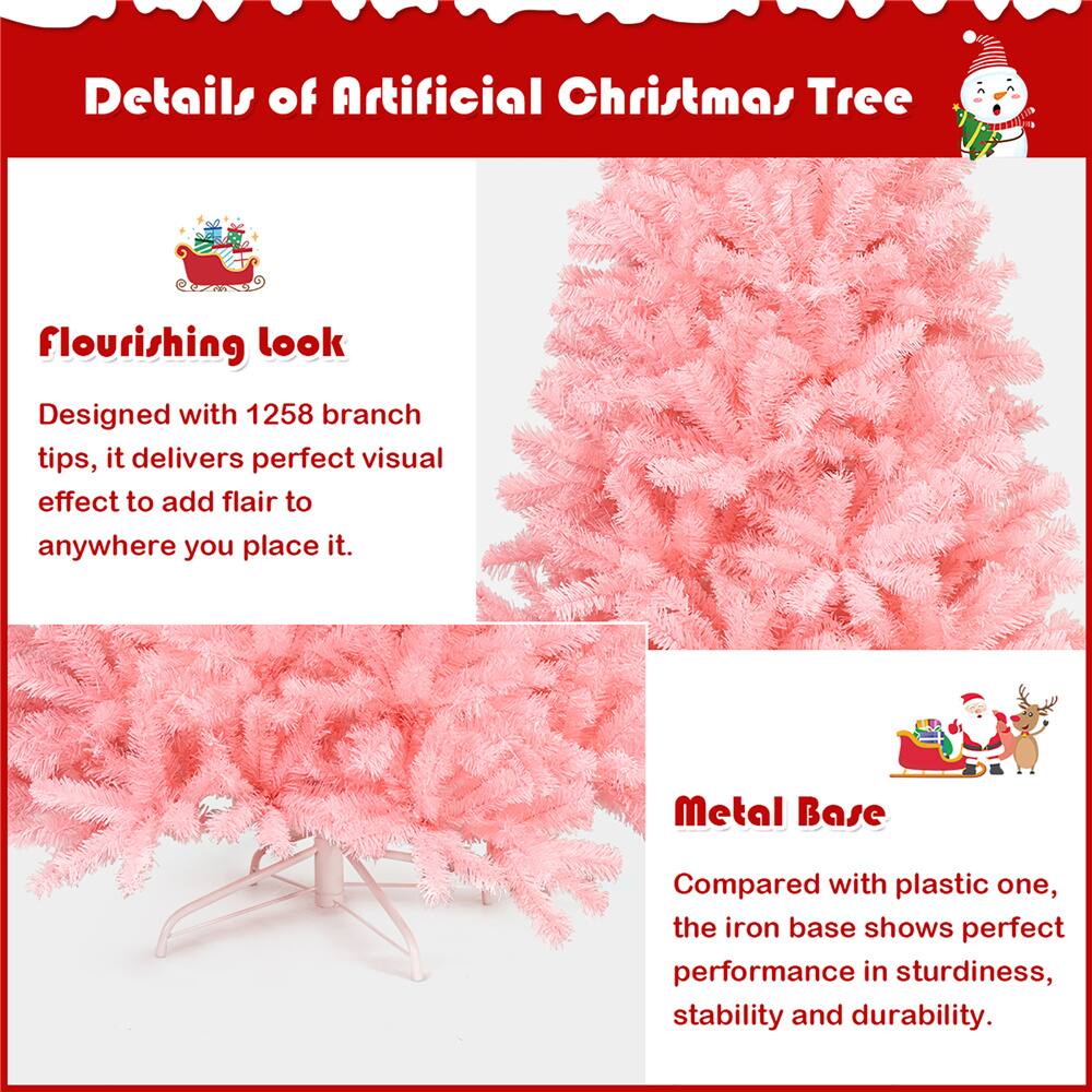 Costway 7.5ft. Unlit Pink Full Fir Artificial Christmas Tree