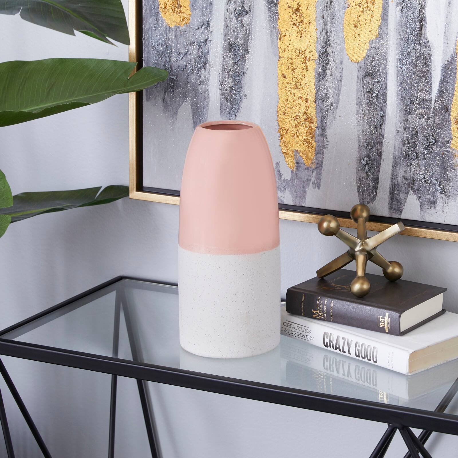 Pink Ceramic Modern Vase, 11&#x22; x 5&#x22; x 5&#x22;
