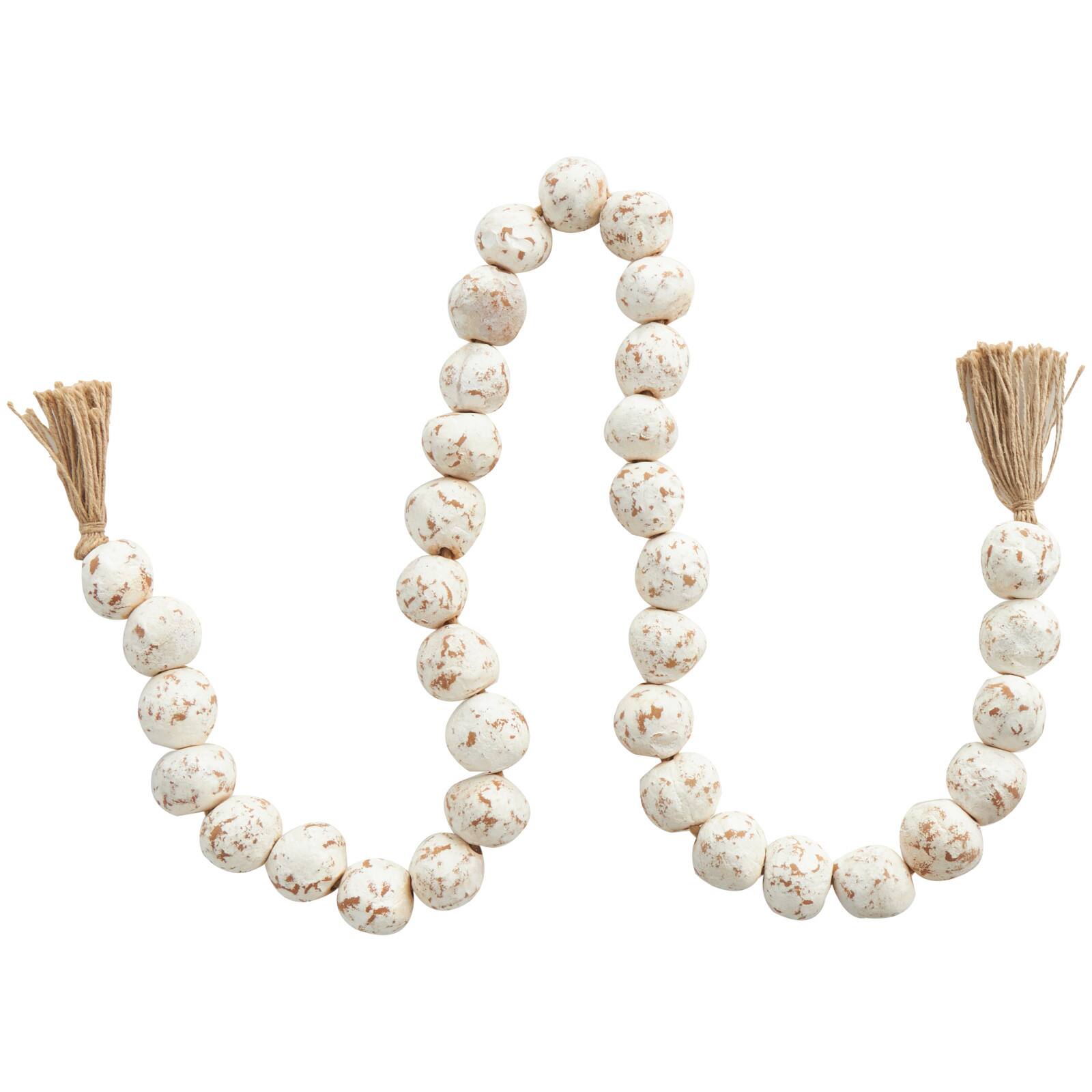 5ft. Paper Mache Round Distressed Beaded Garland with Tassel