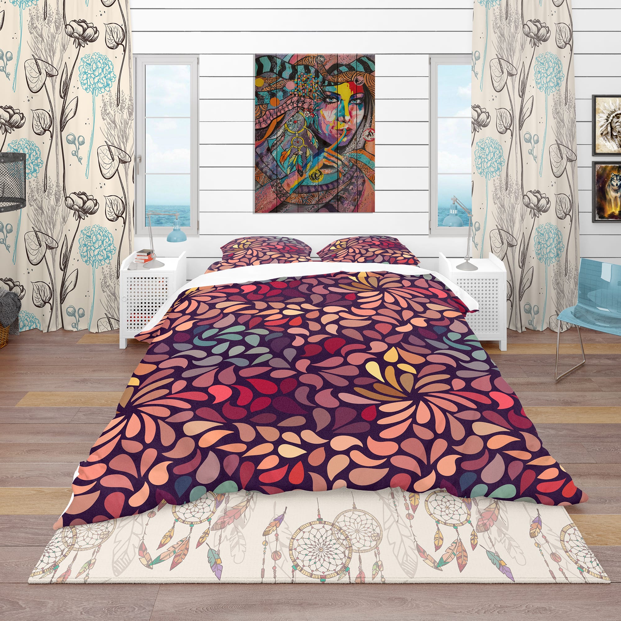 Designart &#x27;Abstract Floral Pattern&#x27; Bohemian &#x26; Eclectic Bedding Set - Duvet Cover &#x26; Shams