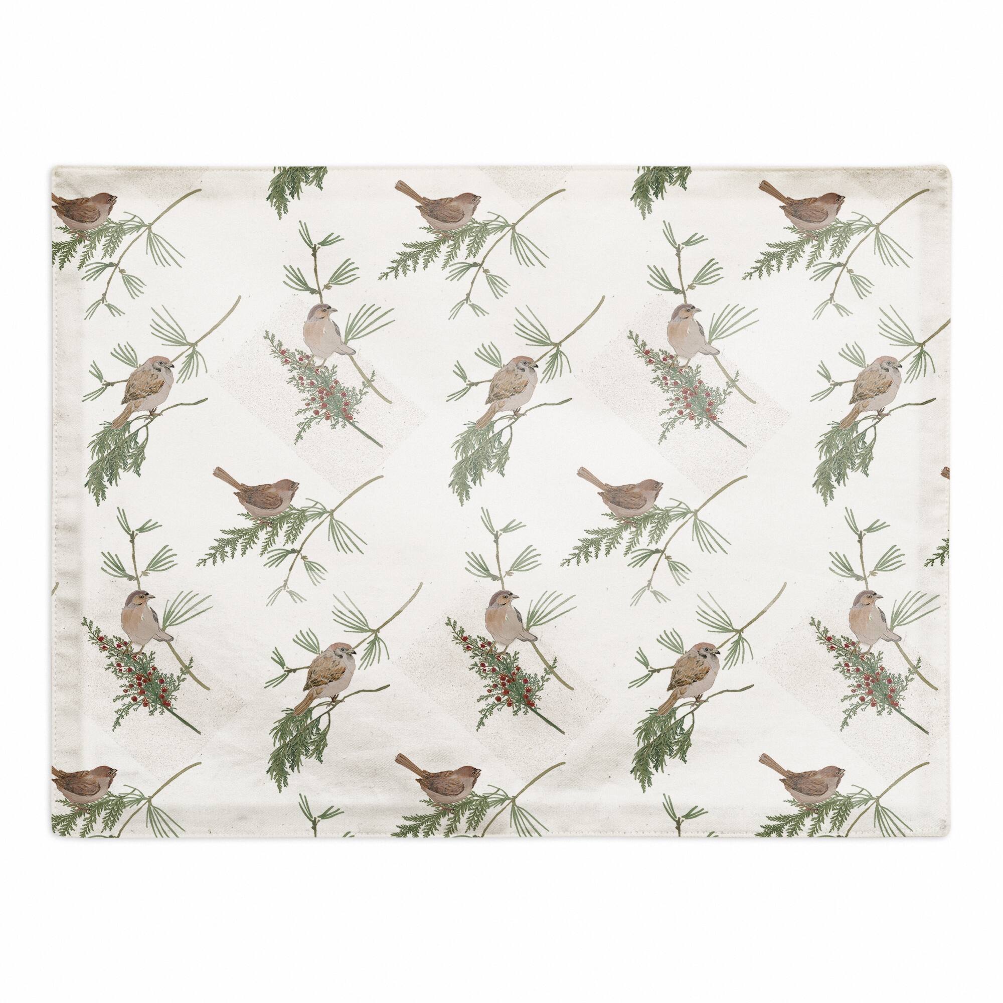 Pine Birds on White Cotton Twill Placemat