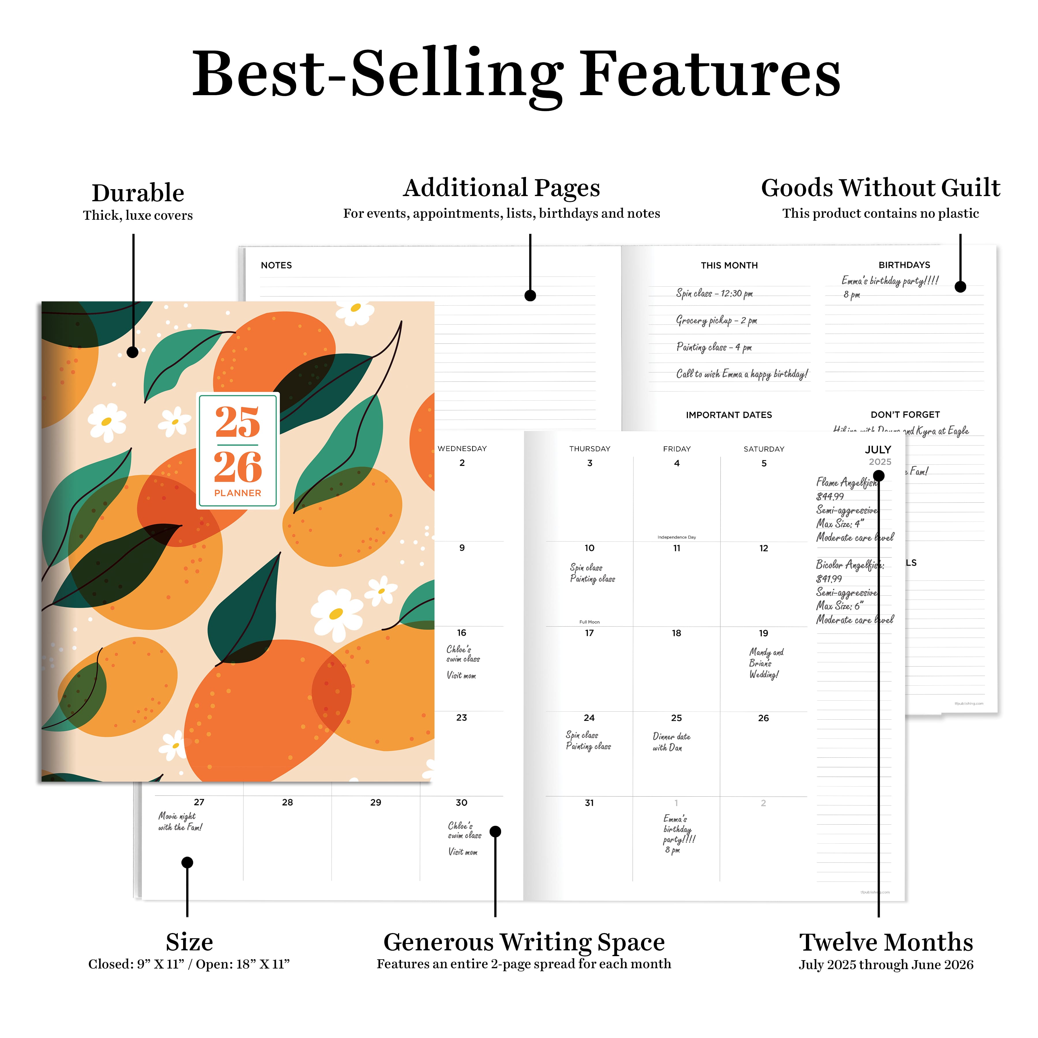 TF Publishing 2025-2026 Oranges & Peaches Large Monthly Planner