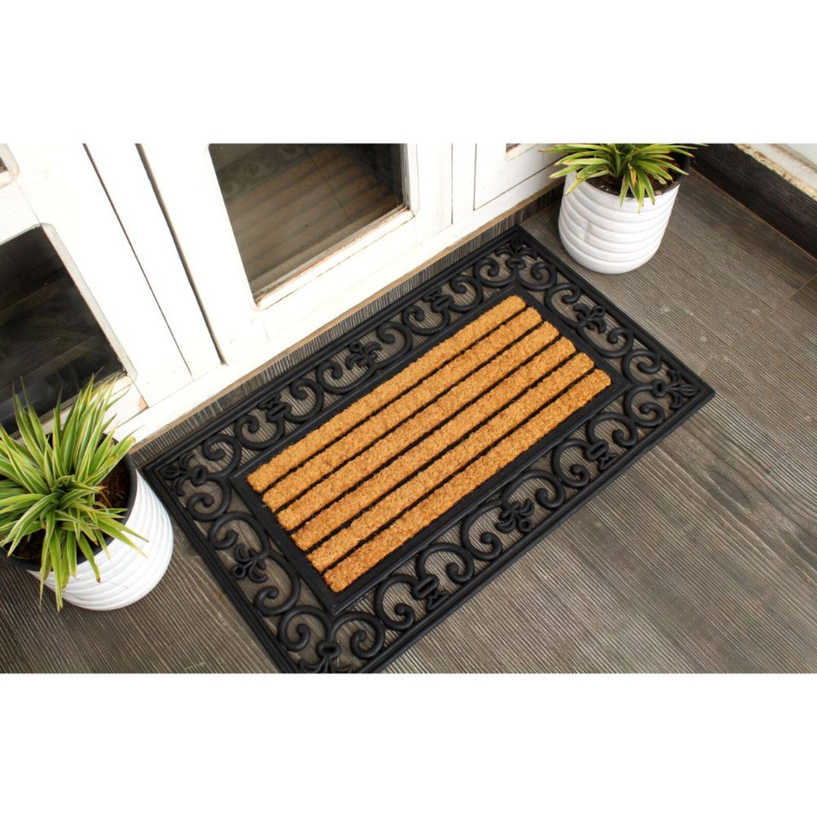 RugSmith Natural & Black Classic Irongate Molded Rubber & Coir Doormat