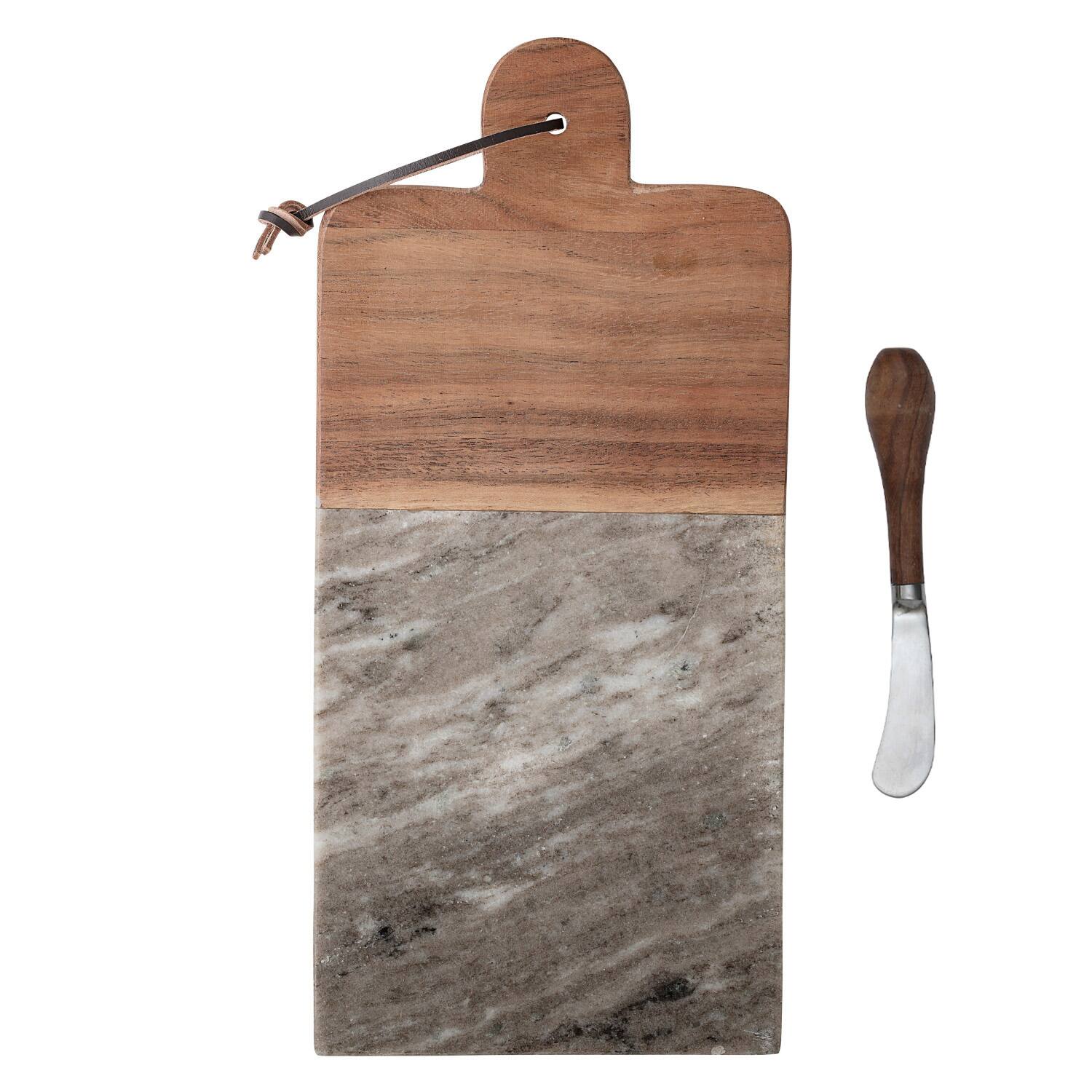 Hello Honey® Marble & Acacia Wood Cutting Board Tray with Knife & Leather Tie