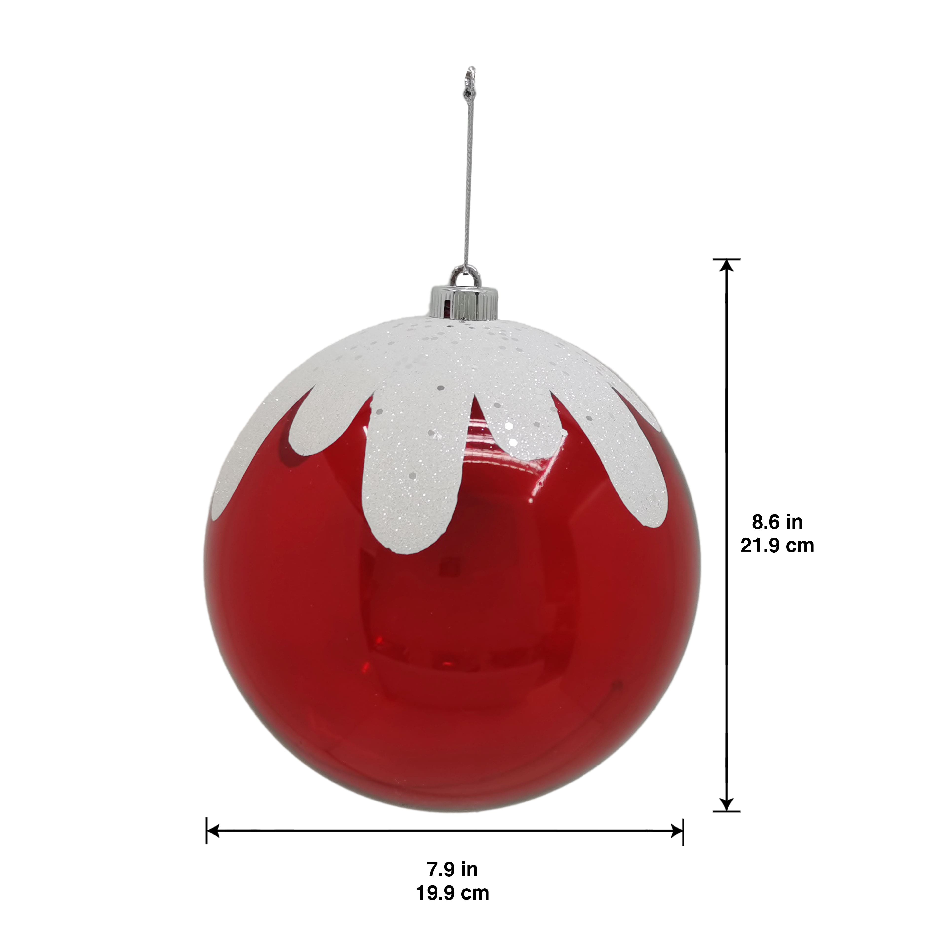 8.5&#x22; White Glitter Frosted Red Plastic Jumbo Ball Ornament by Ashland&#xAE;