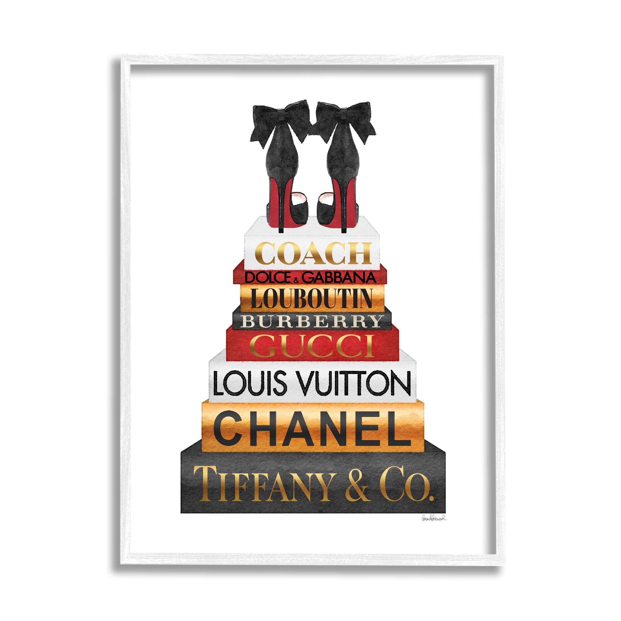 Stupell Industries Designer Bow Heels on Deluxe Glam Bookstack Framed Wall Art