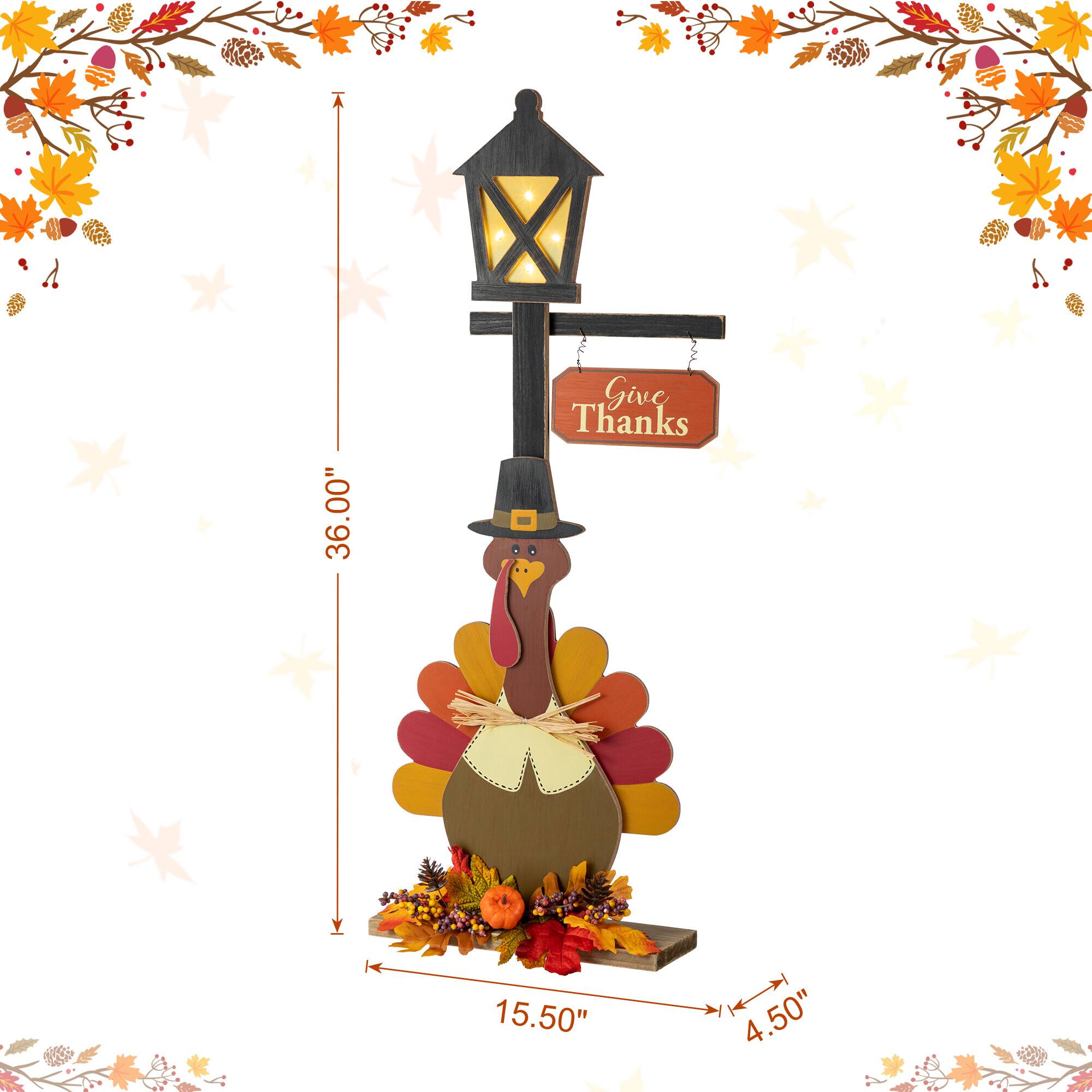 Glitzhome&#xAE; 36&#x22;H Lighted Thanksgiving Wooden Turkey Lamp Post Porch Decor