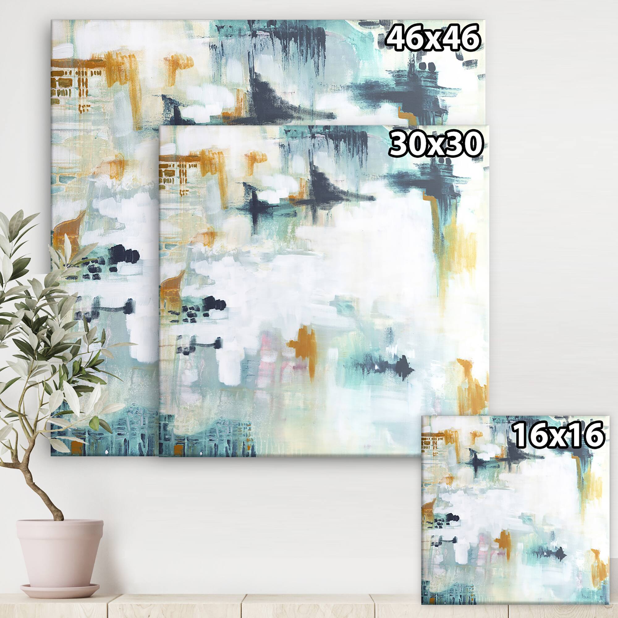 Designart - Teal And White Composition - Modern & Contemporary Gallery-wrapped Canvas