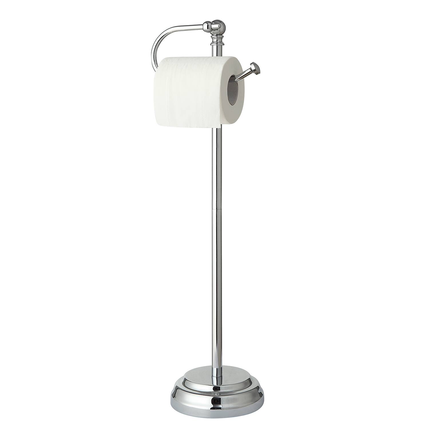SunnyPoint 23.5&#x22; Chrome Bathroom Free Standing Toilet Tissue Paper Roll Holder Stand