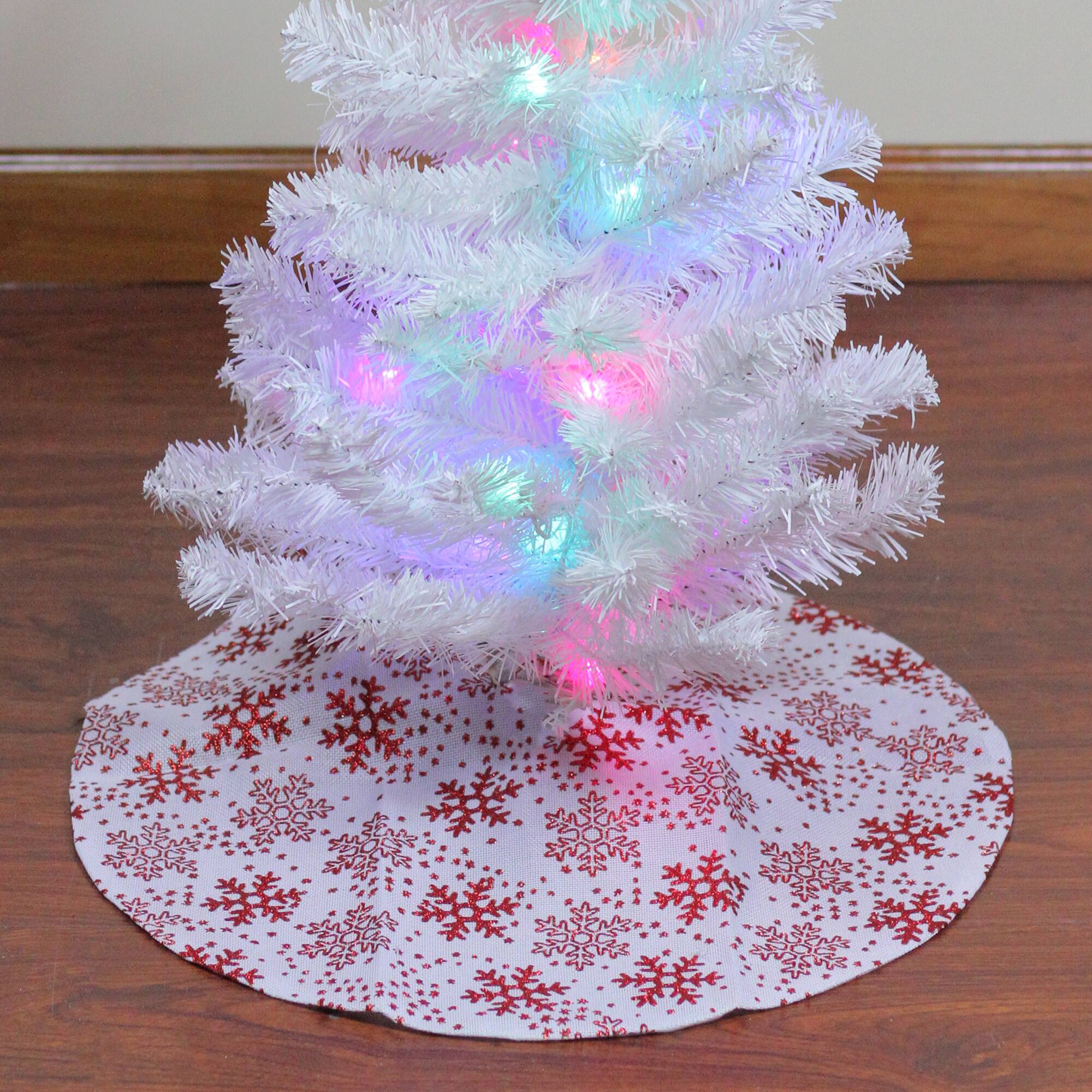 20&#x22; White &#x26; Red Glitter Snowflake Mini Tree Skirt