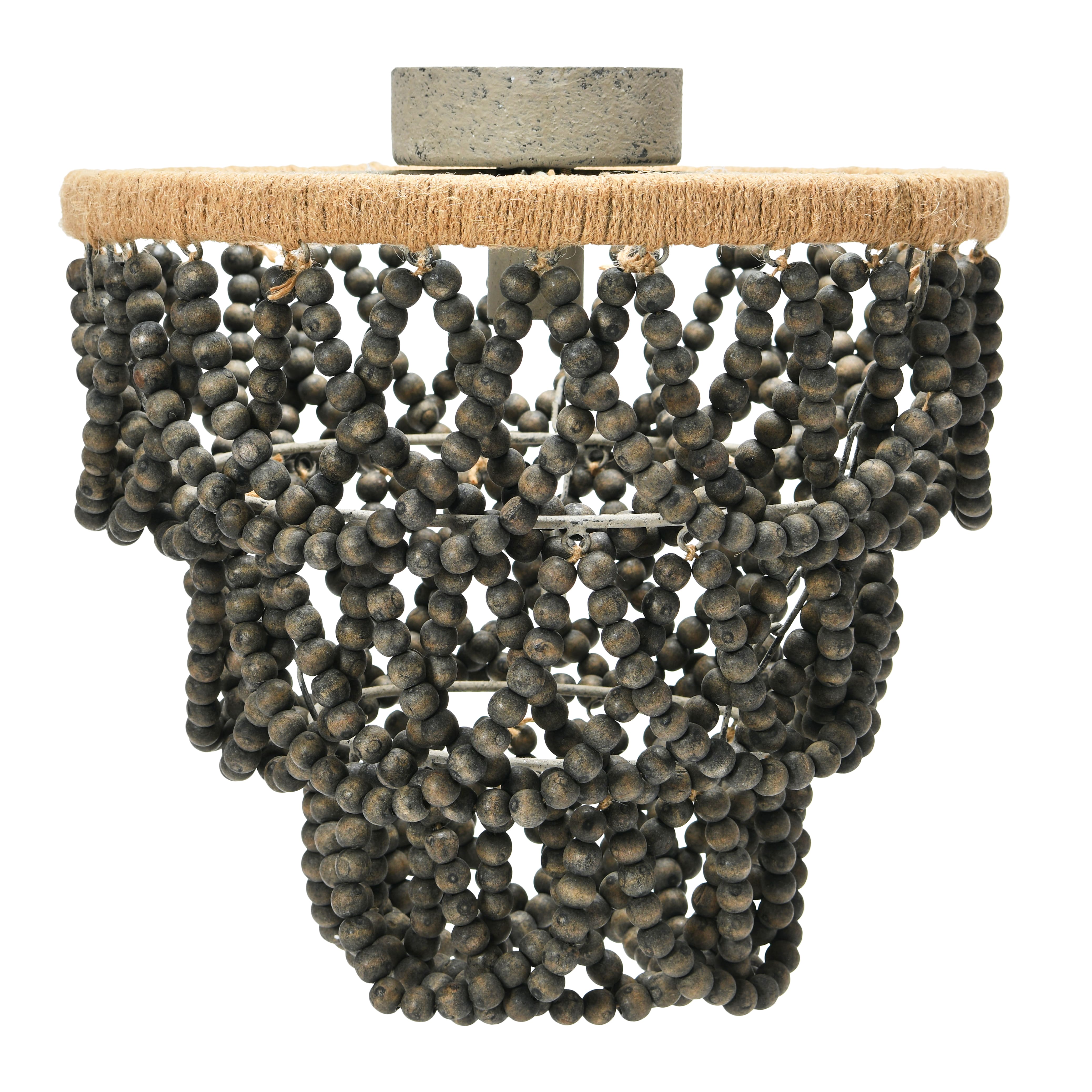 Hello Honey® Dark Gray Wood Bead & Metal Semi-Flush Light