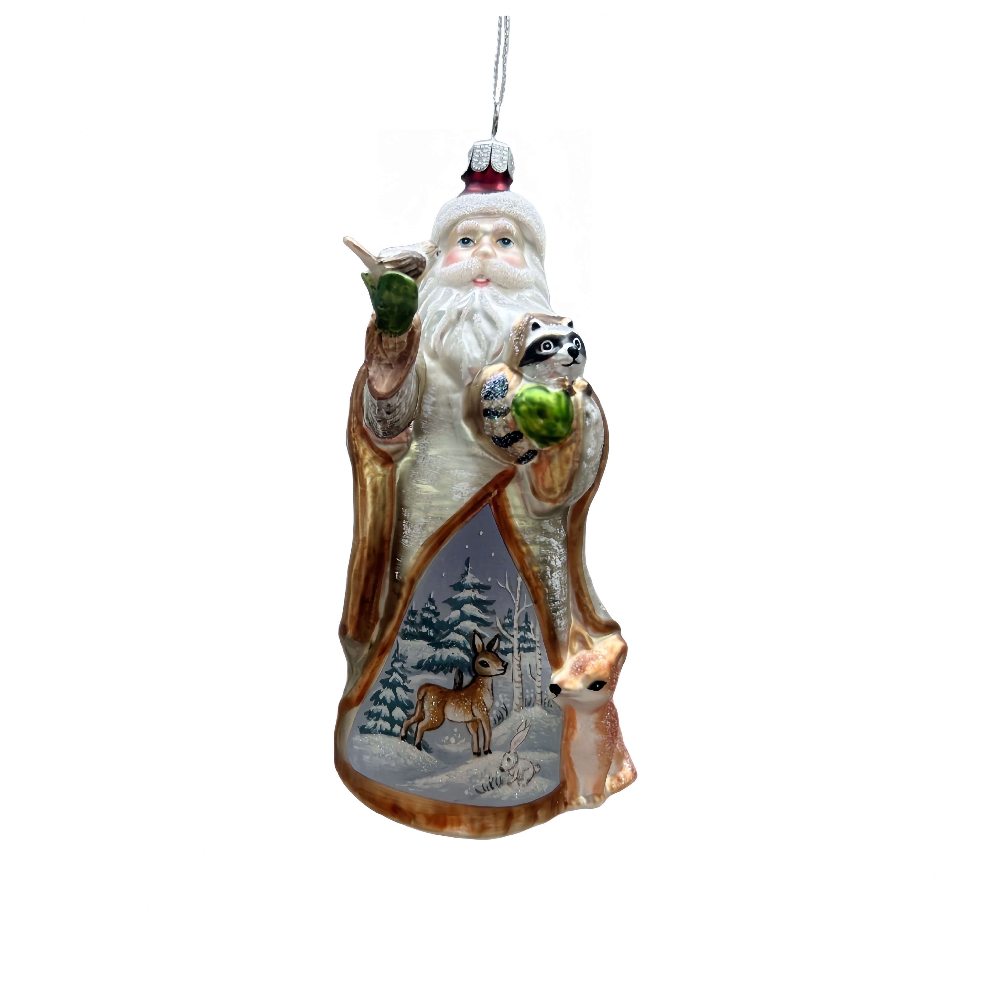5.75&#x22; Santa with Racoon Glass Ornament by Ashland&#xAE;