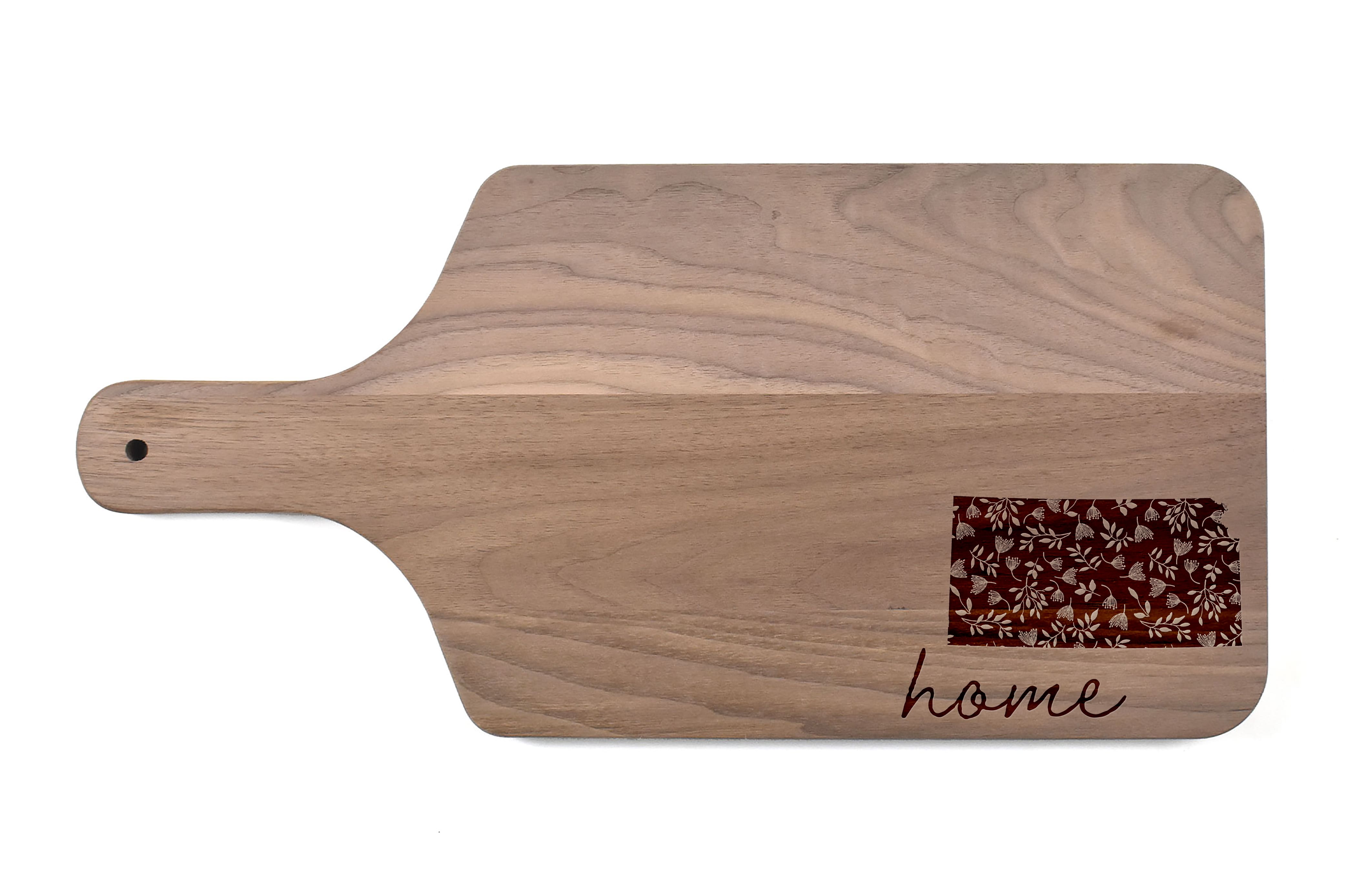 17" Floral Home State Walnut Paddle Cutting Board