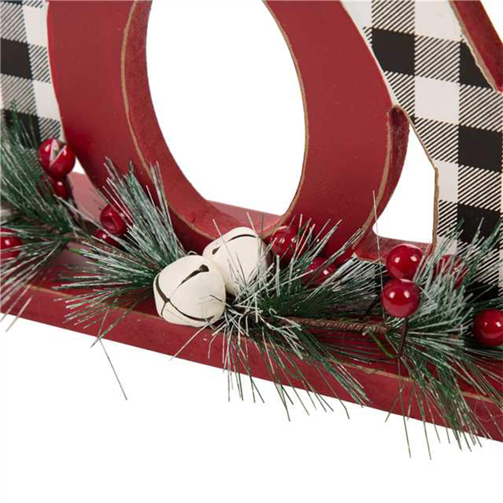 Glitzhome&#xAE; 11.5&#x22; Christmas Wooden Plaid JOY Tabletop D&#xE9;cor