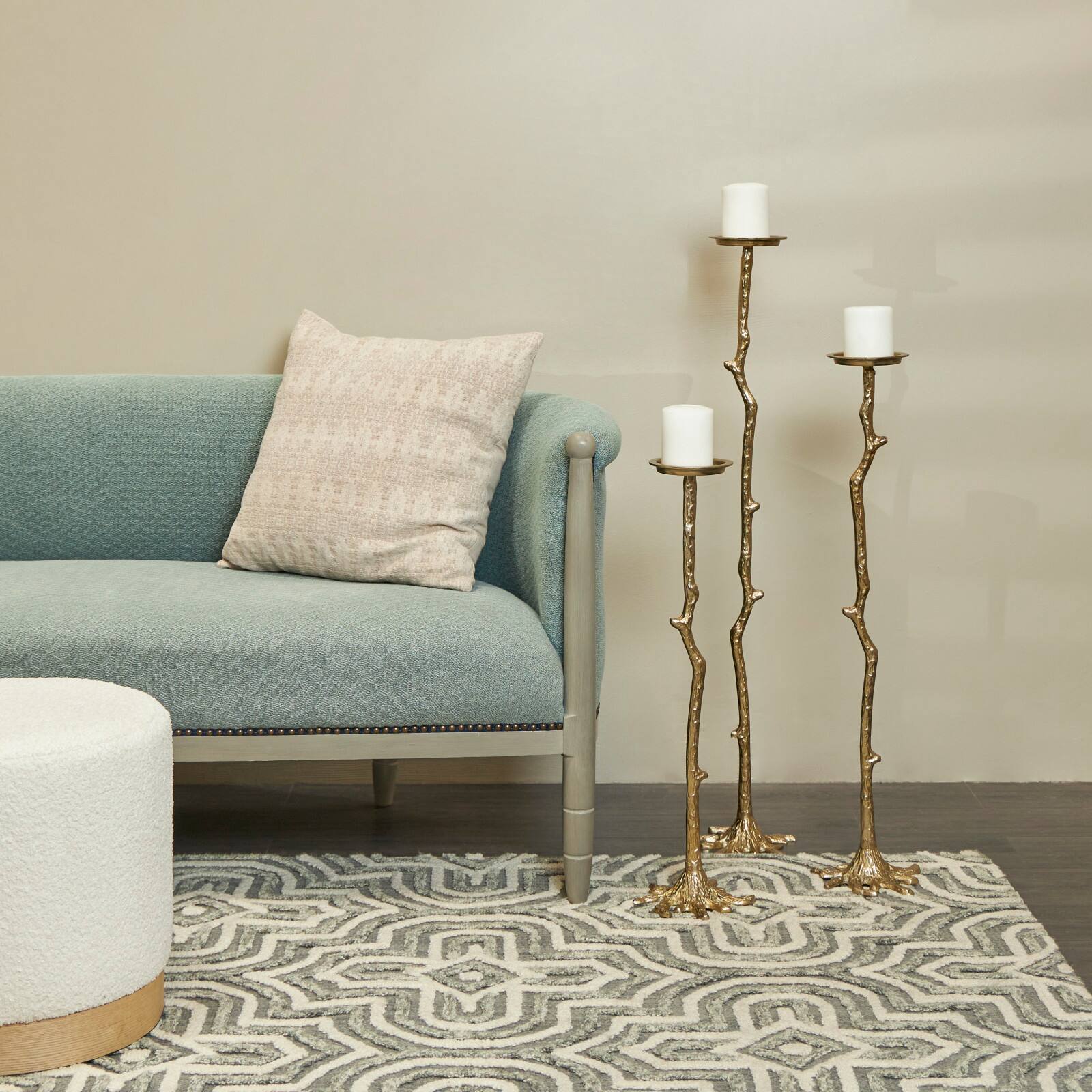 Gold Aluminum Stick Inspired Floor Candle Holder Set