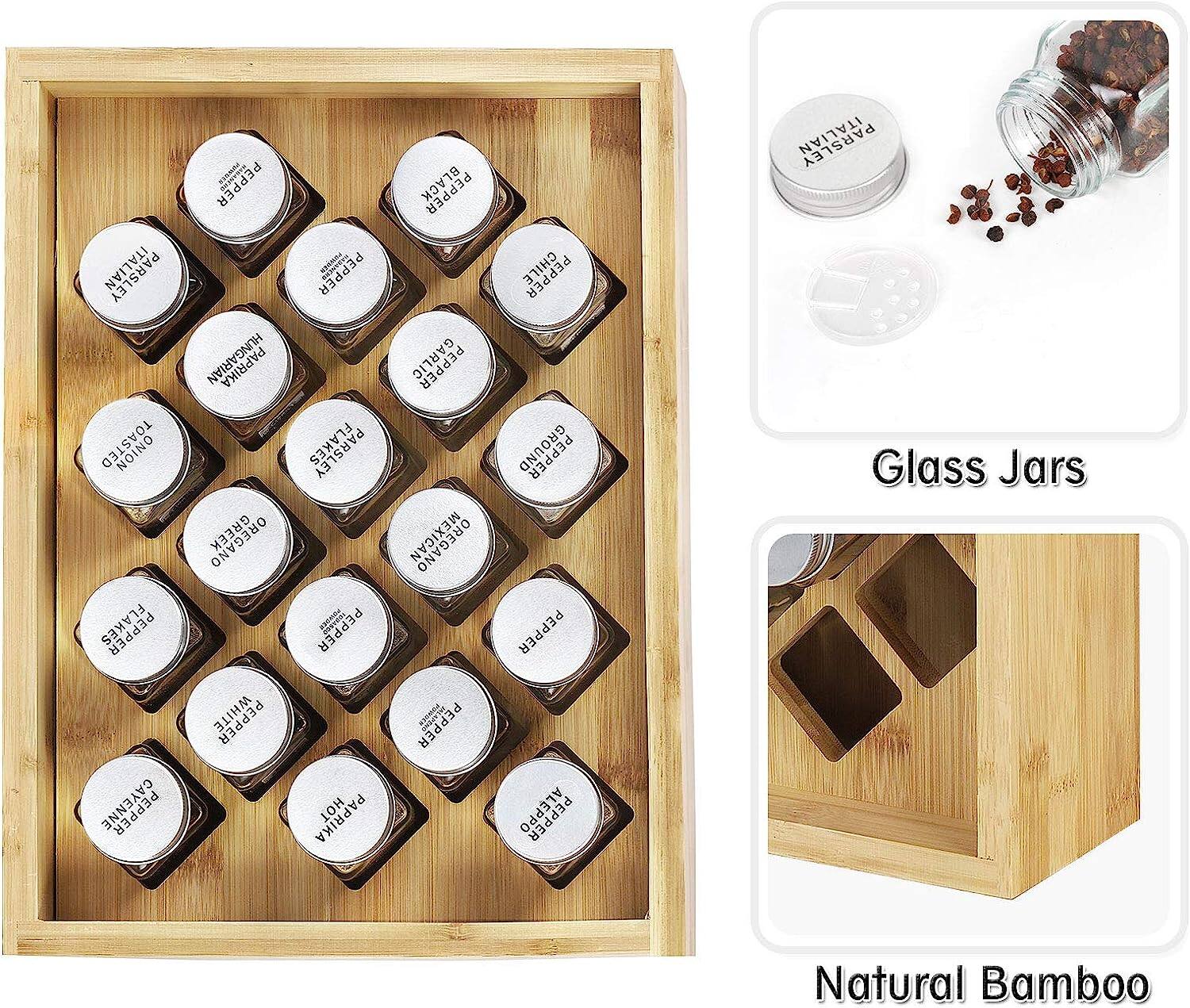 Freestanding Countertop Spice Shelf Holder with 20 Glass Jars
