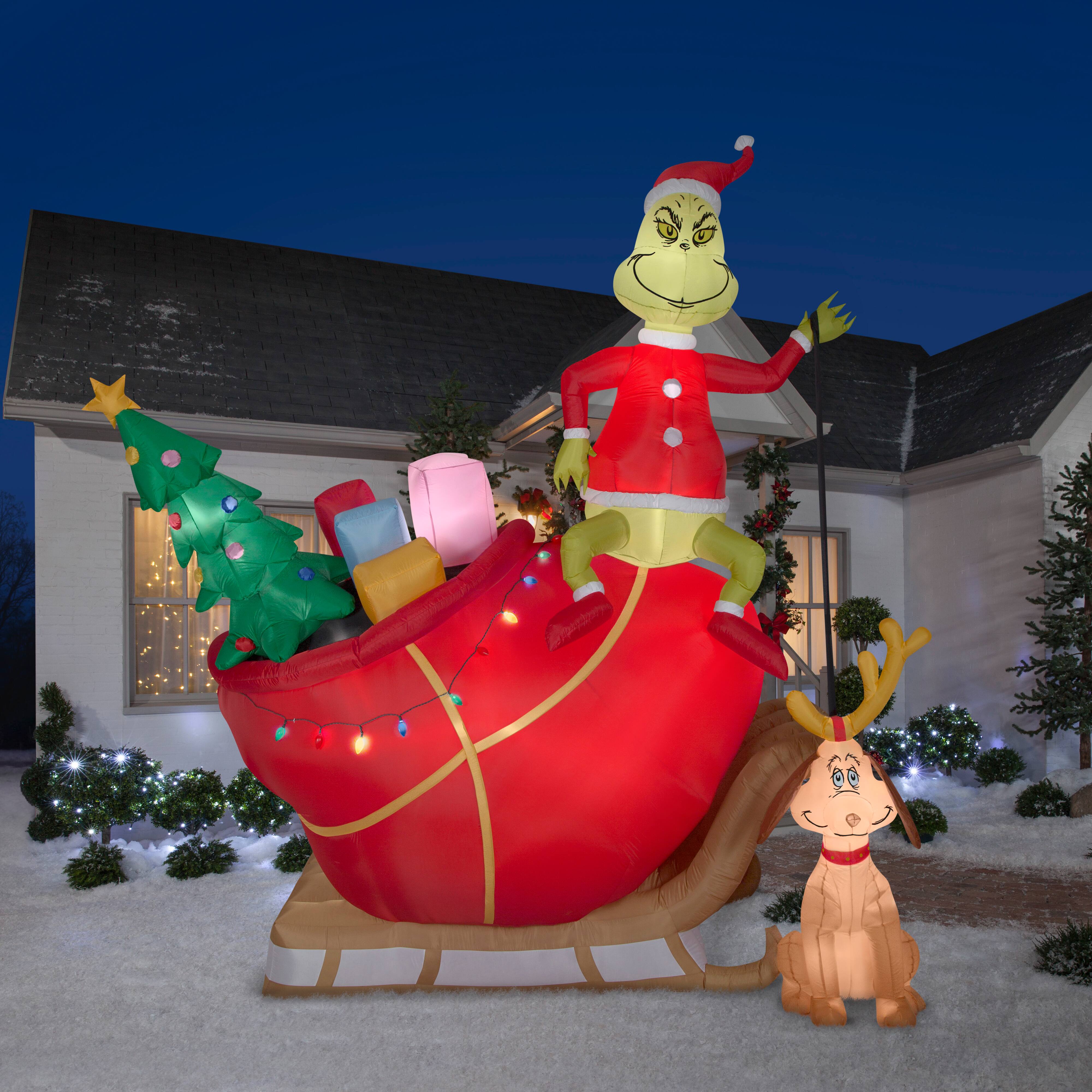 12ft. Airblown&#xAE; Inflatable Grinch &#x26; Max in Sleigh Colossal Scene