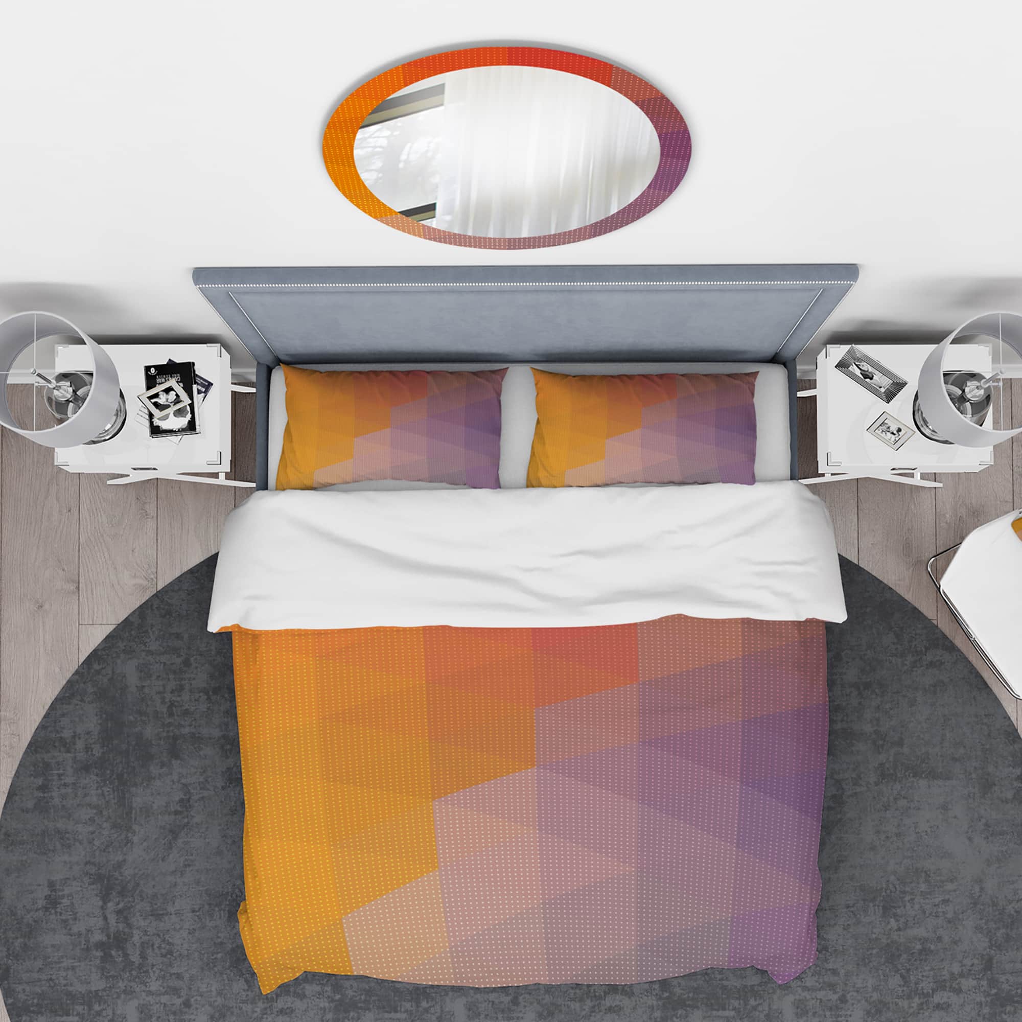 Designart &#x27;Dotted Triangular Geometry in Yellow and Purple&#x27; Modern &#x26; Contemporary Bedding Set - Duvet Cover &#x26; Shams