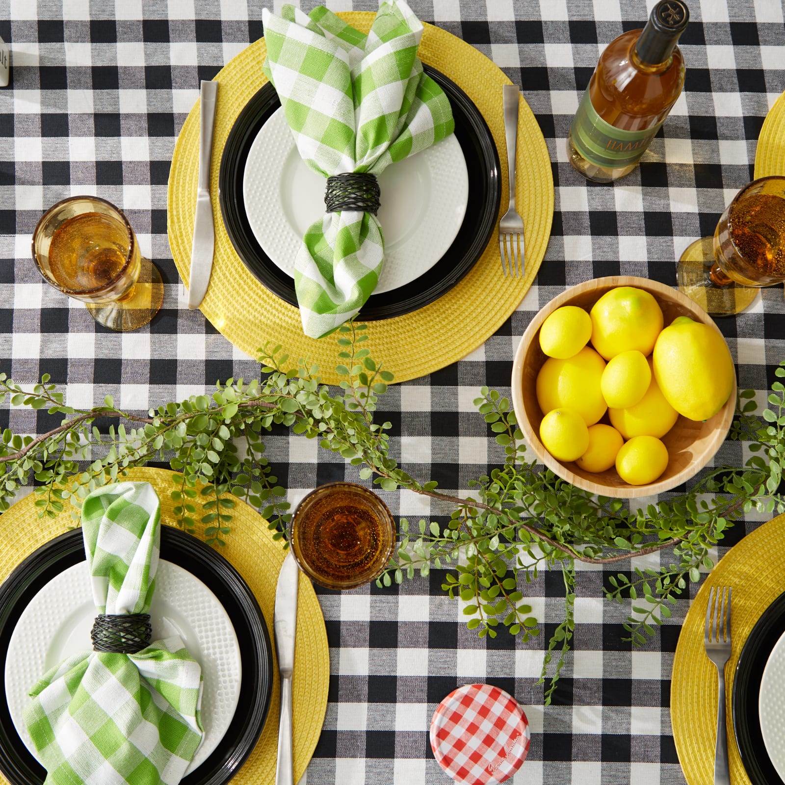 White Checkers Tablecloth 52" x 52
