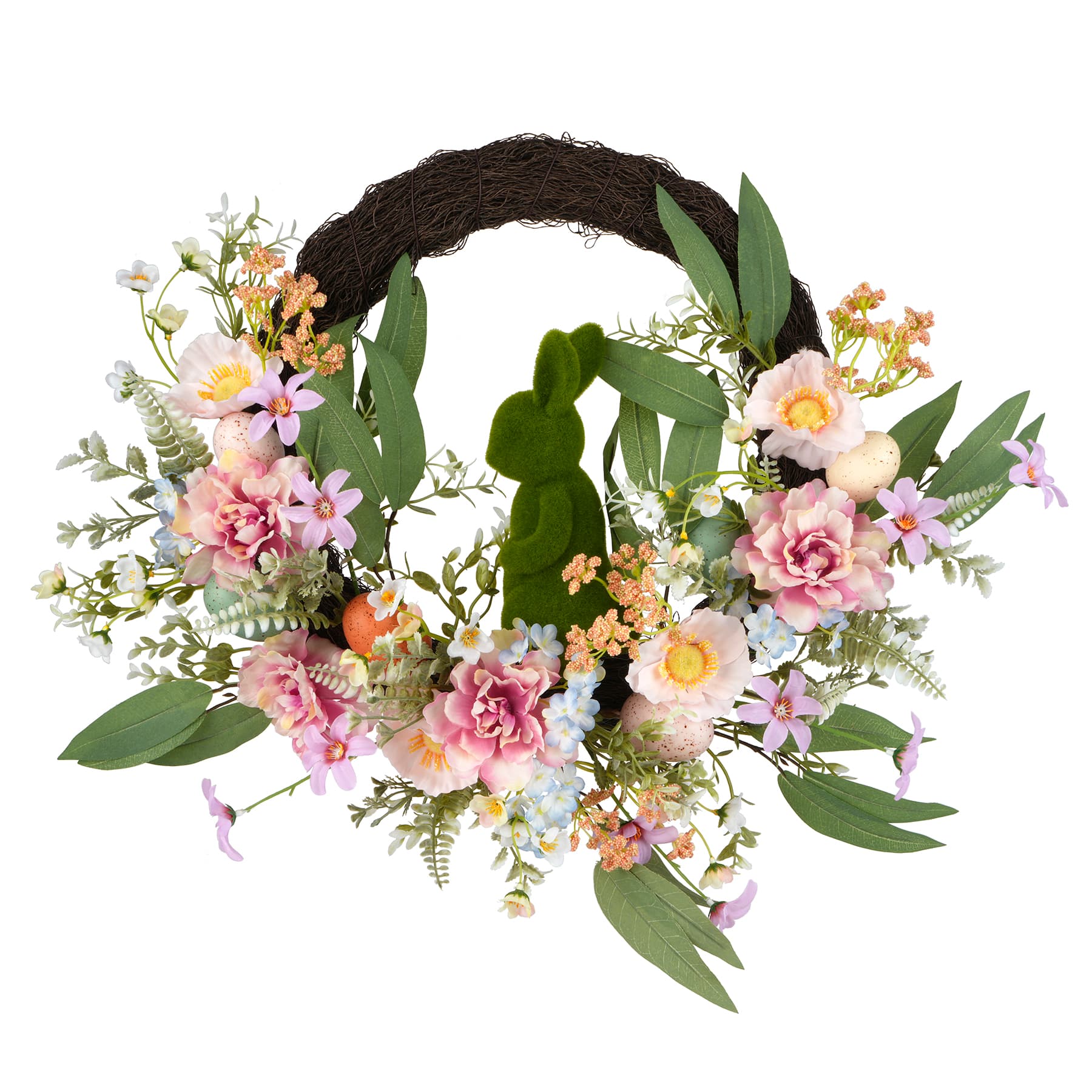 22" Mixed Floral, Eggs & Bunny Half Wreath by Ashland®