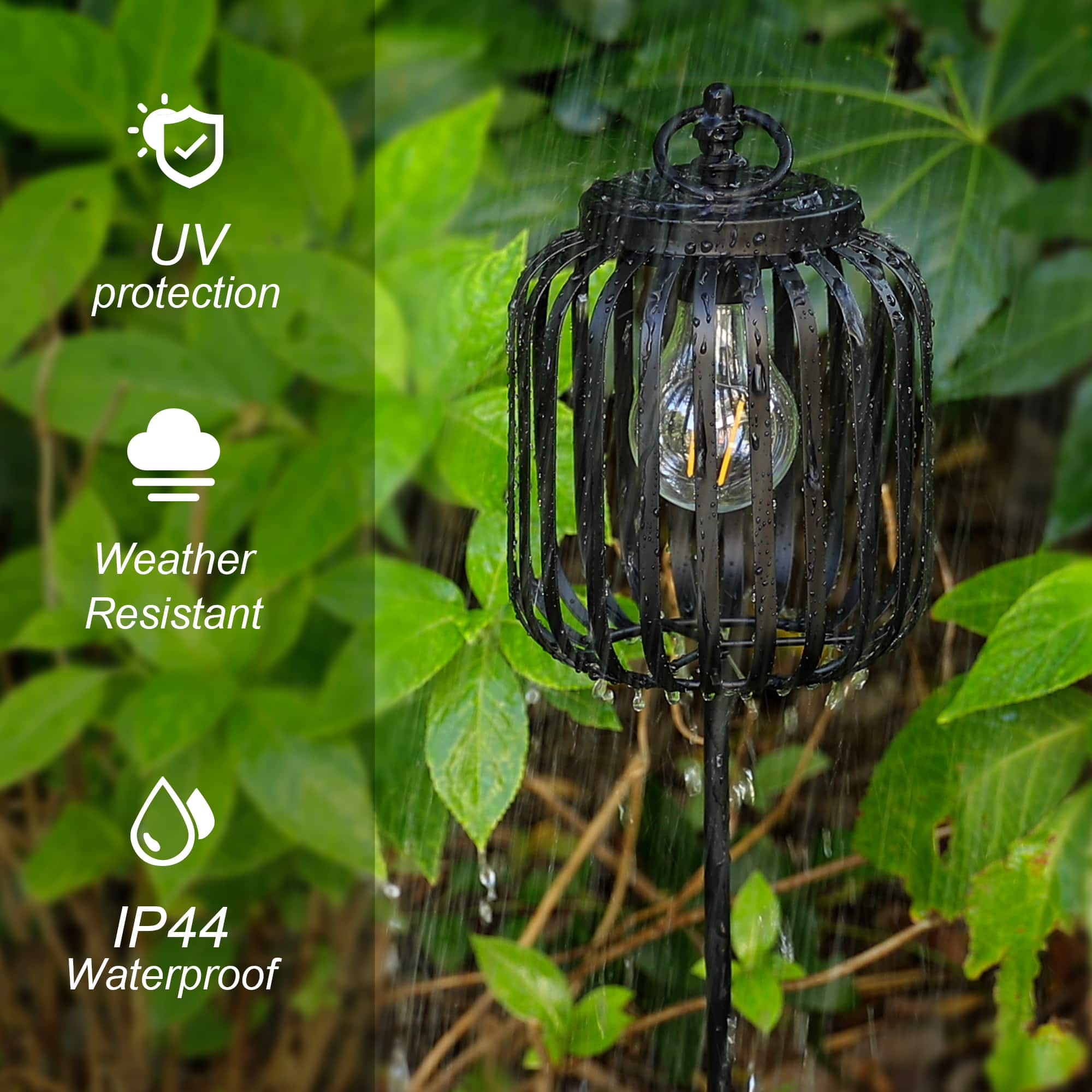 Glitzhome&#xAE; 33&#x22; Black Metal Stripes Solar Powered Outdoor Lantern
