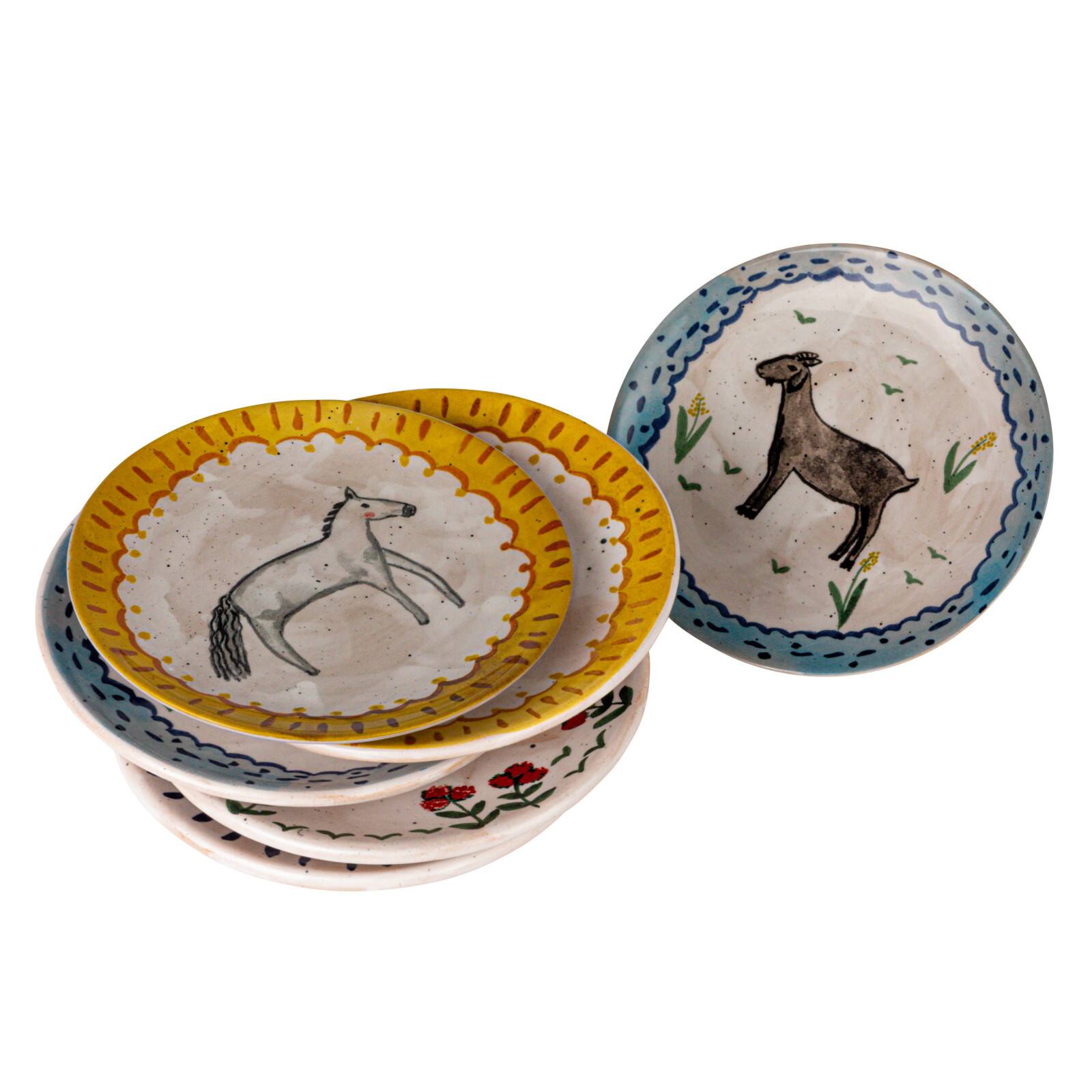 Hello Honey&#xAE; 6&#x22; Enchanted Fauna Series Hand-Painted Stoneware Plate Set