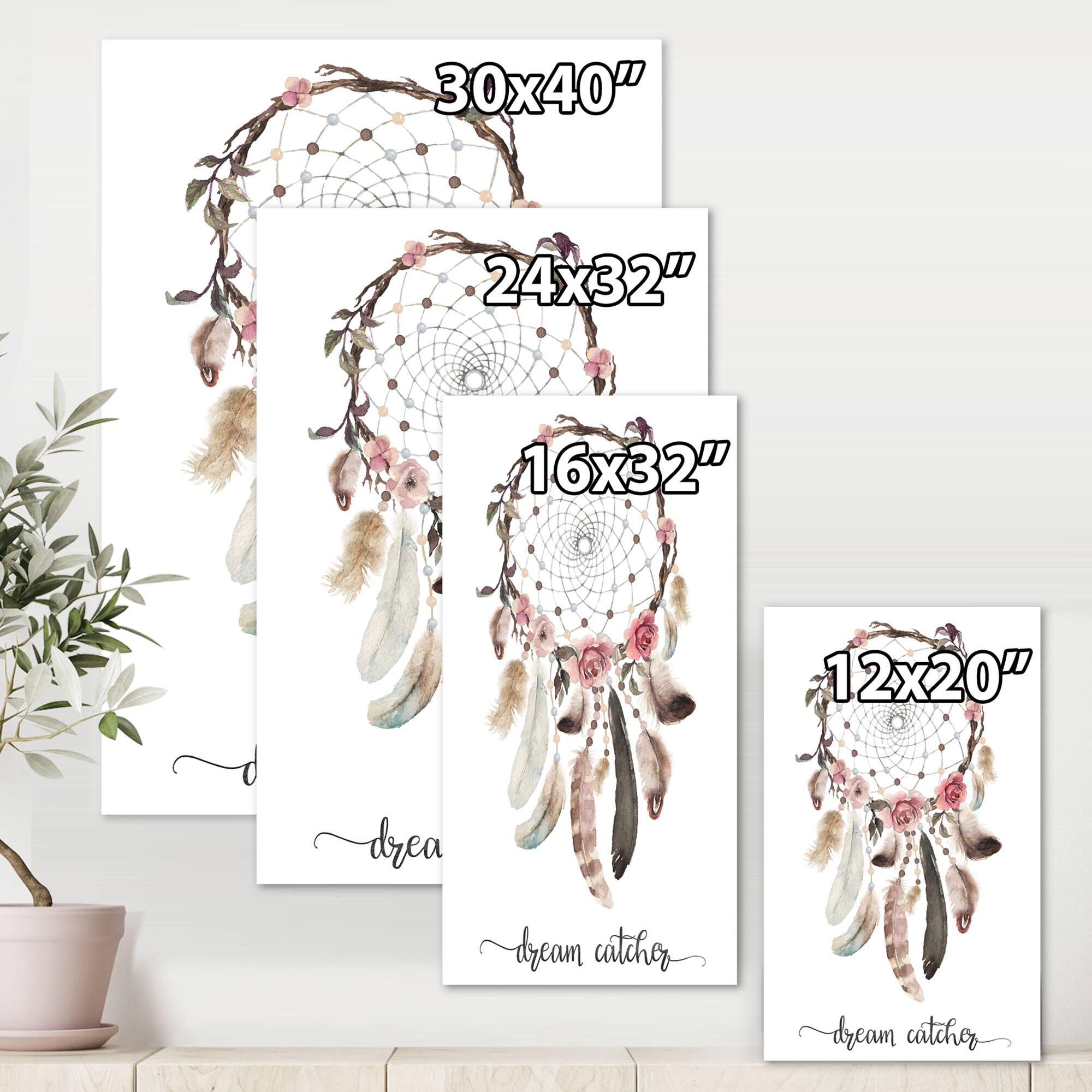 Designart - Dream Catcher With Ethnic Feathers - Bohemian &#x26; Eclectic Canvas Wall Art Print