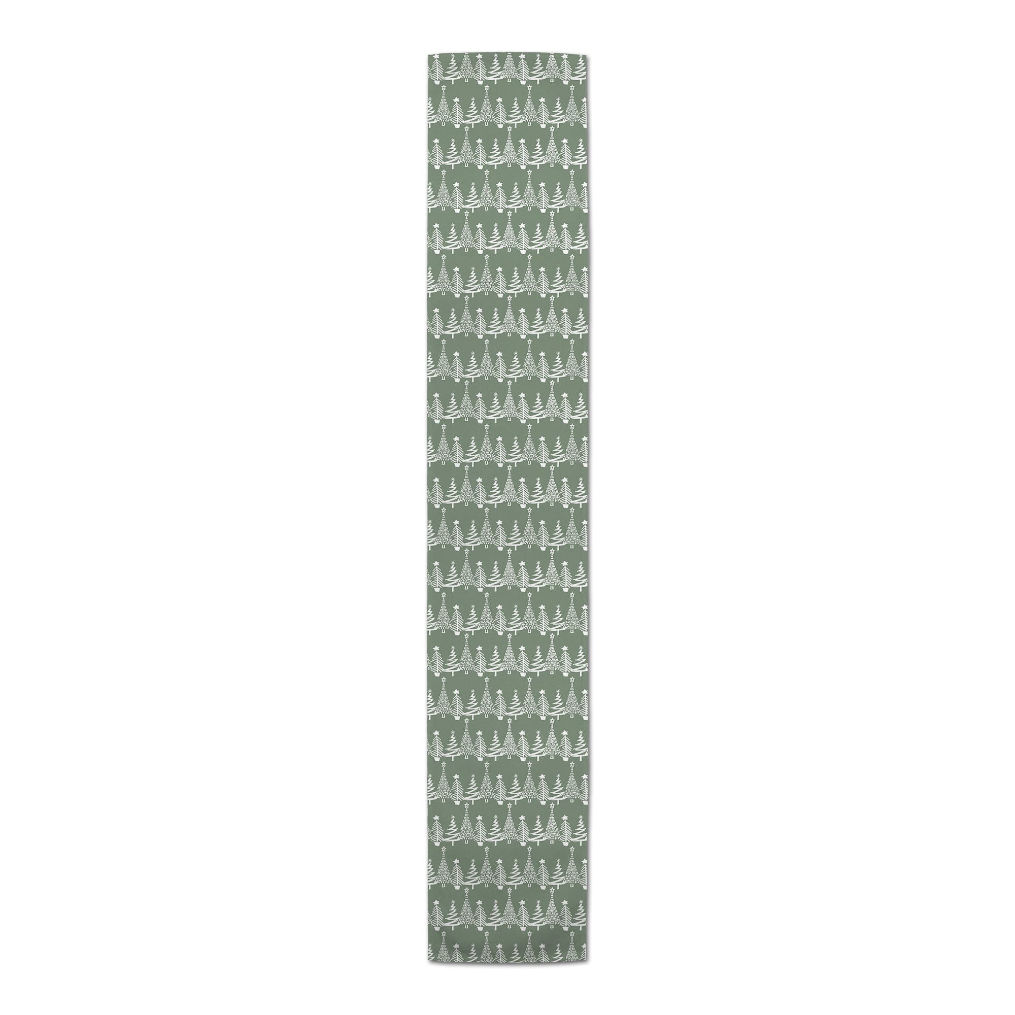 72'' Sage Christmas Tree Pattern Cotton Twill Runner