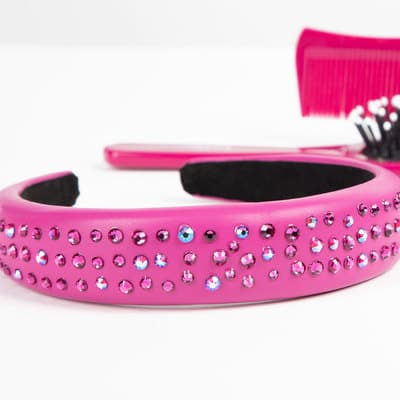 Bandeau Accessoire Cheveux – Métal Noir Et Cristaux Roses – Neuf Avec étiquettes
